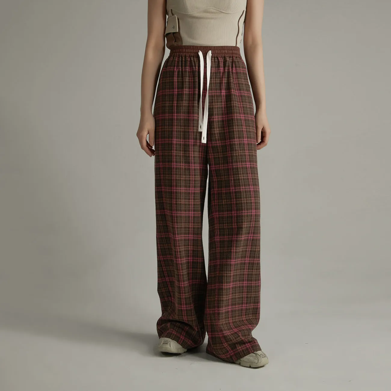 Check Wide Casual Stright Pants