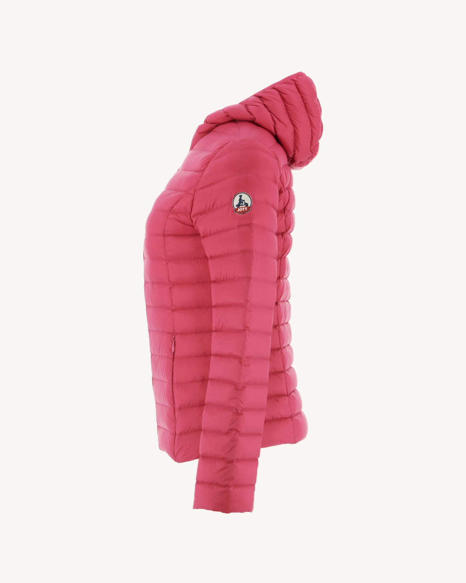 Cherry pink Cloe lightweight hooded puffer jacket