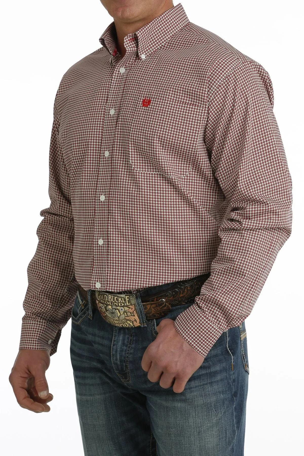 Cinch Red Geo Print LS Shirt