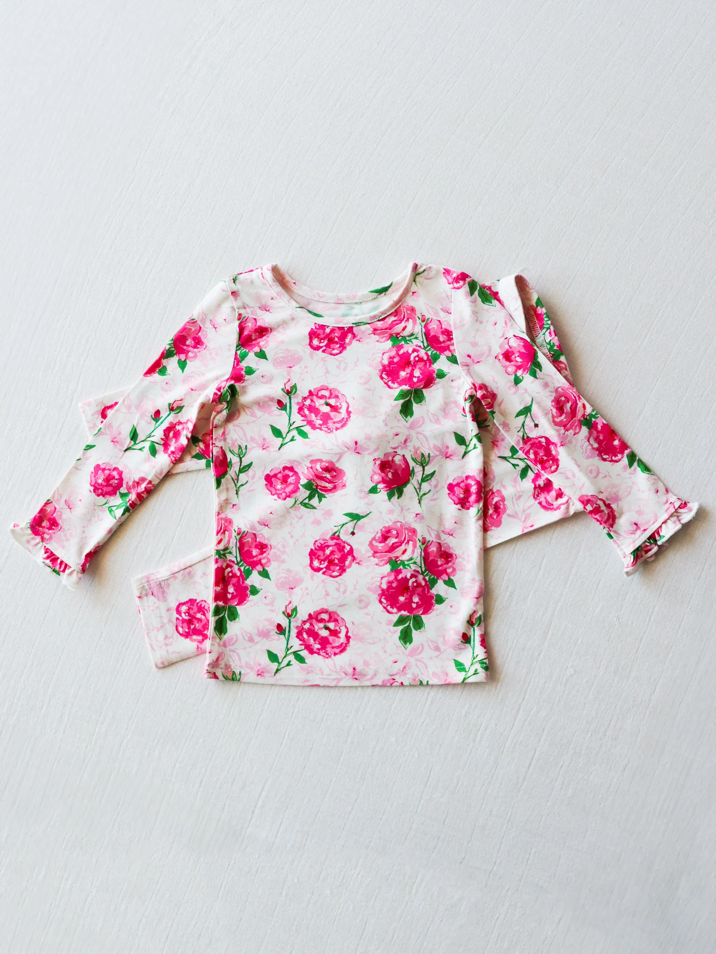 Cloud Fitted Ruffled Pajamas - Raspberry Roses