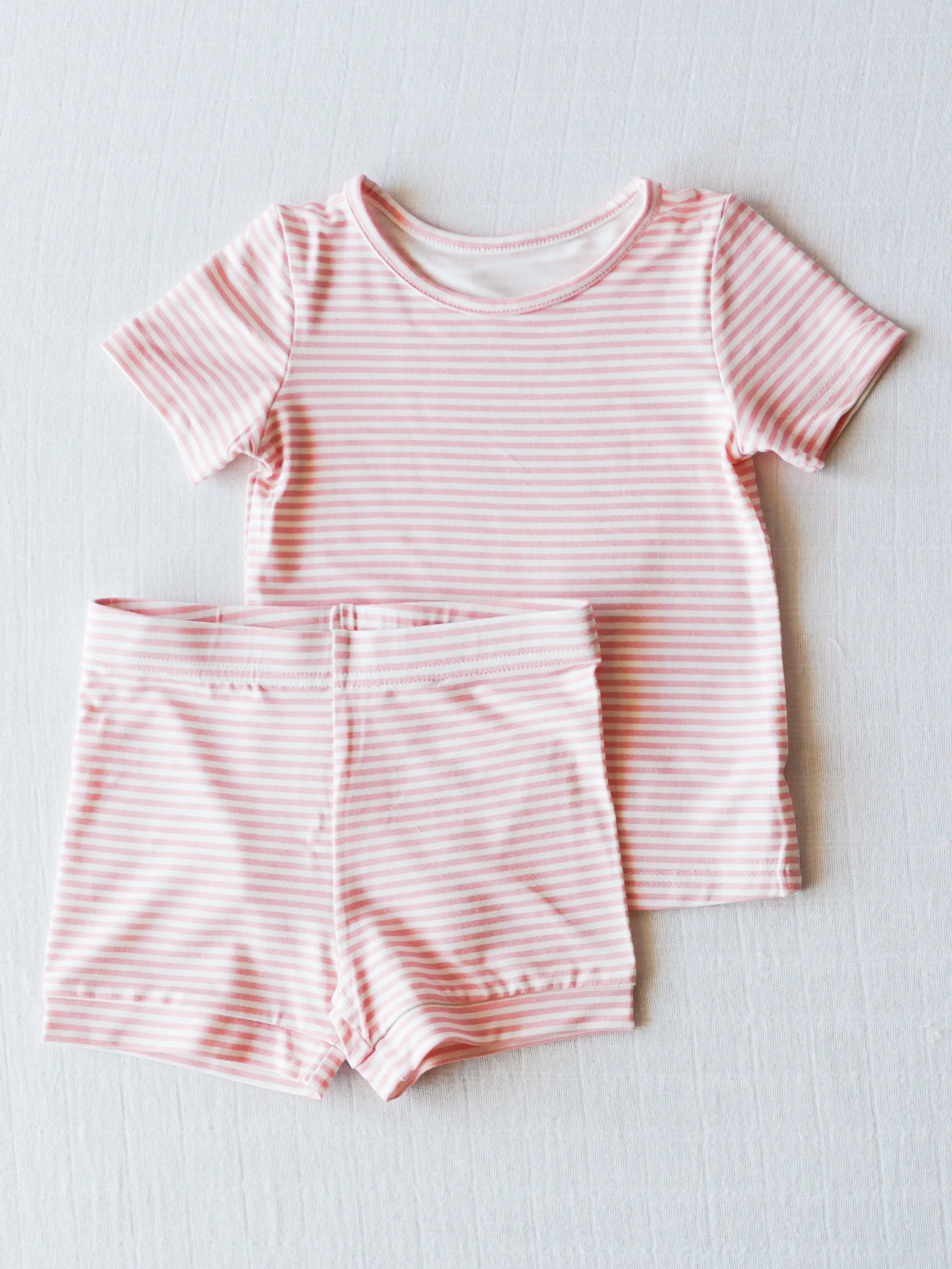 Cloud Fitted Short Set Pajamas - Little Pink Stripes