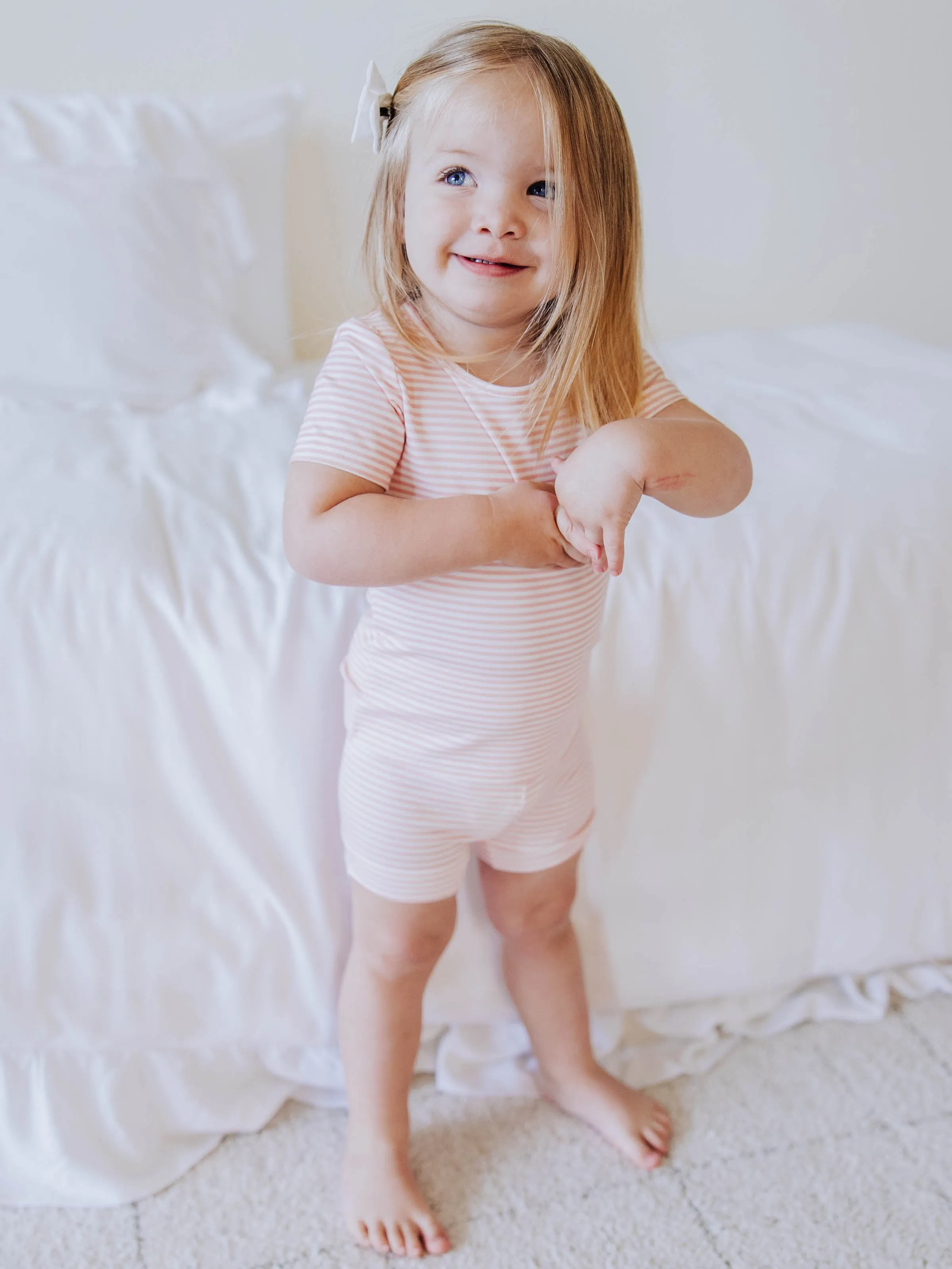 Cloud Fitted Short Set Pajamas - Little Pink Stripes