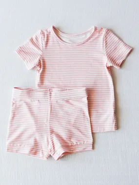 Cloud Fitted Short Set Pajamas - Little Pink Stripes