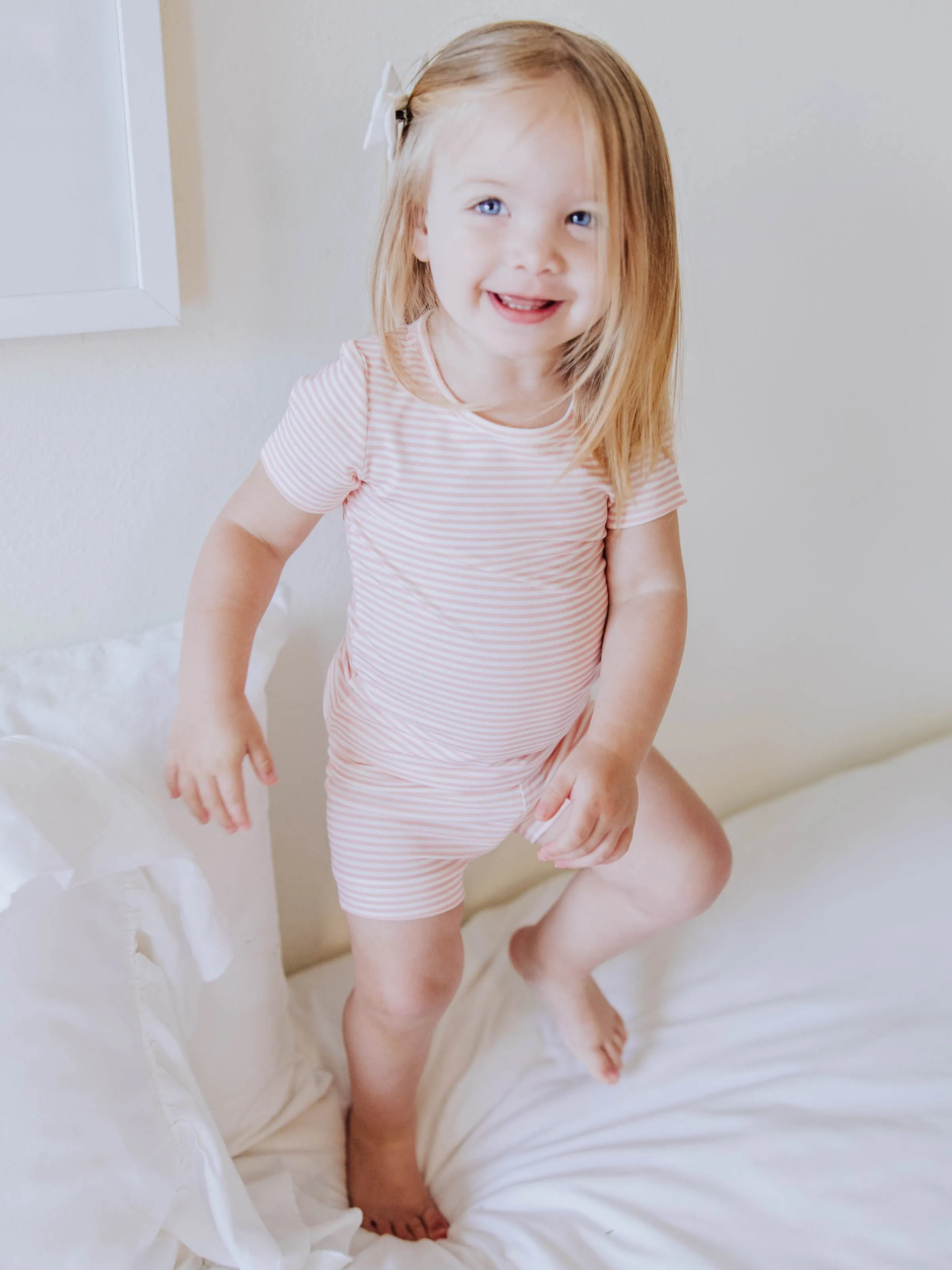 Cloud Fitted Short Set Pajamas - Little Pink Stripes