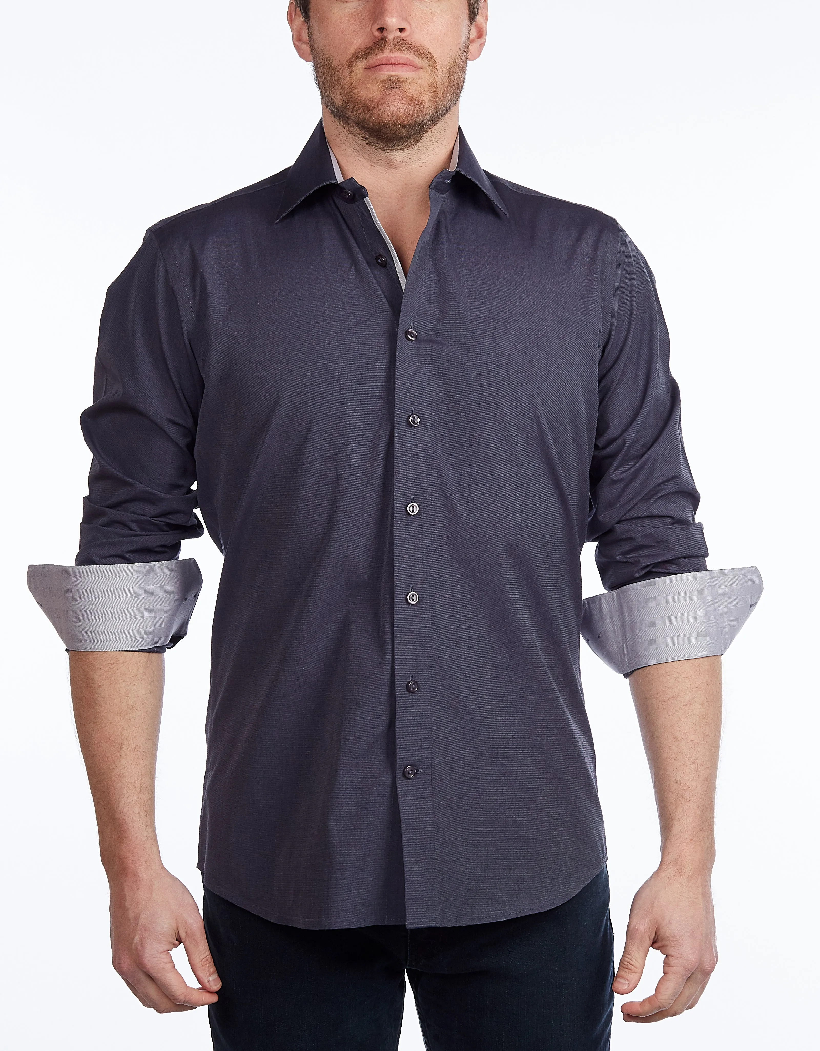 Contrast Collar Button-Up Shirt //  - Contemporary Fit - contrast  trimming - final sale