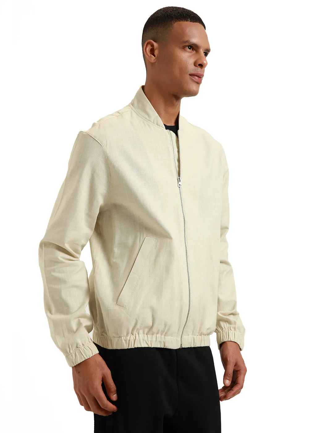 Cream Bomber Linen Jacket