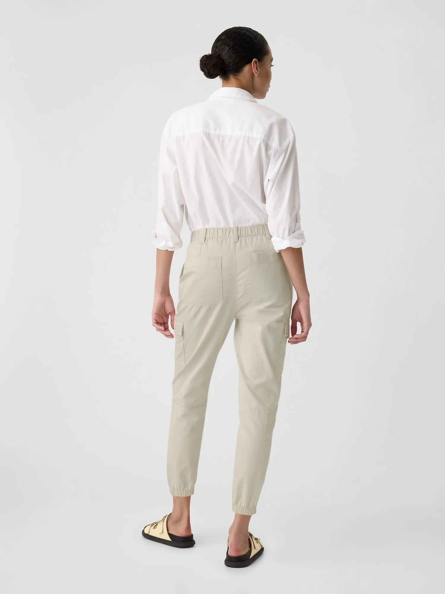 Cropped Twill Girlfriend Cargo Joggers with Washwell