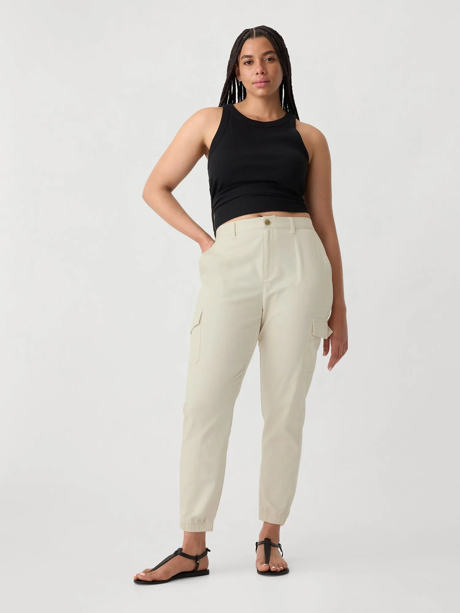 Cropped Twill Girlfriend Cargo Joggers with Washwell