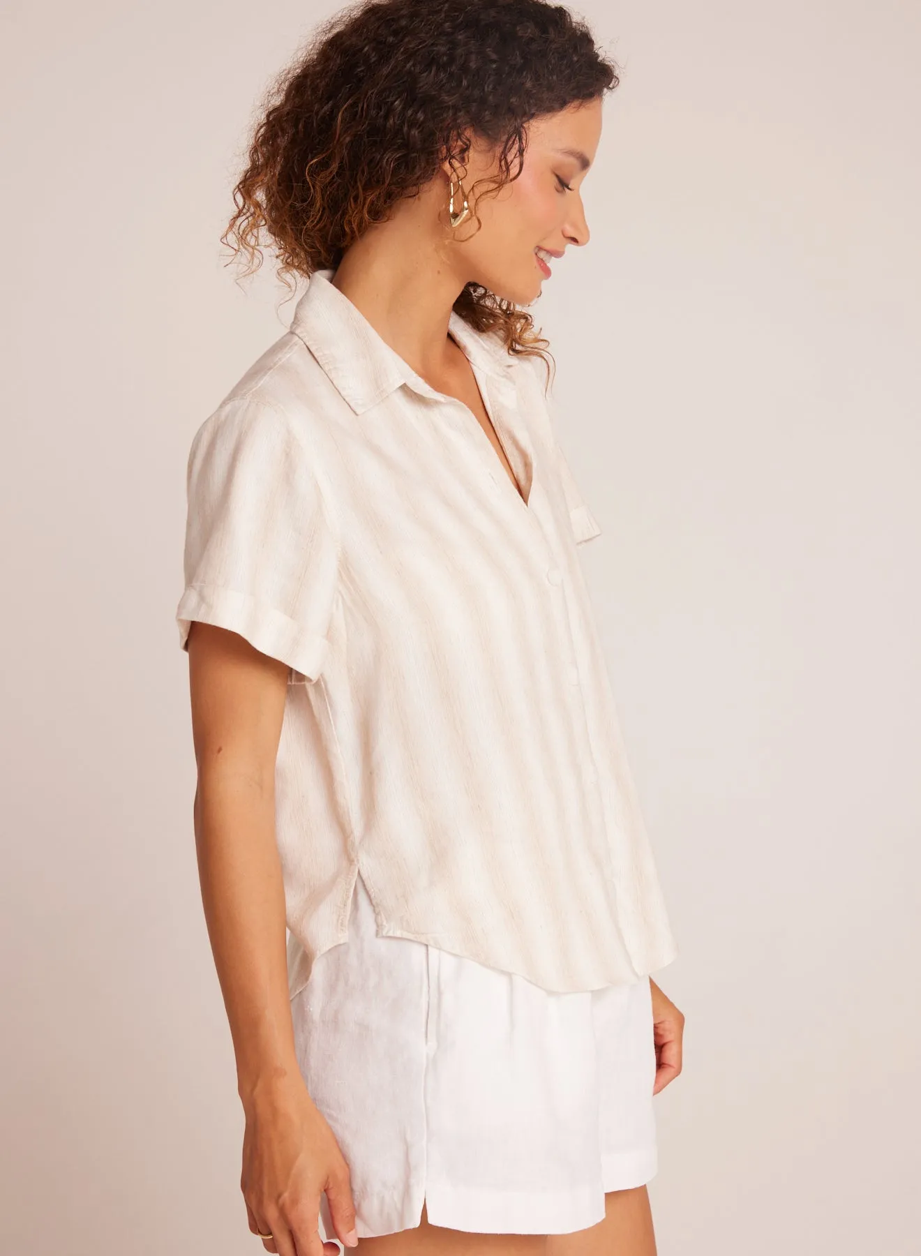 Cuffed Short Sleeve Shirt - Playa Sand Stripe