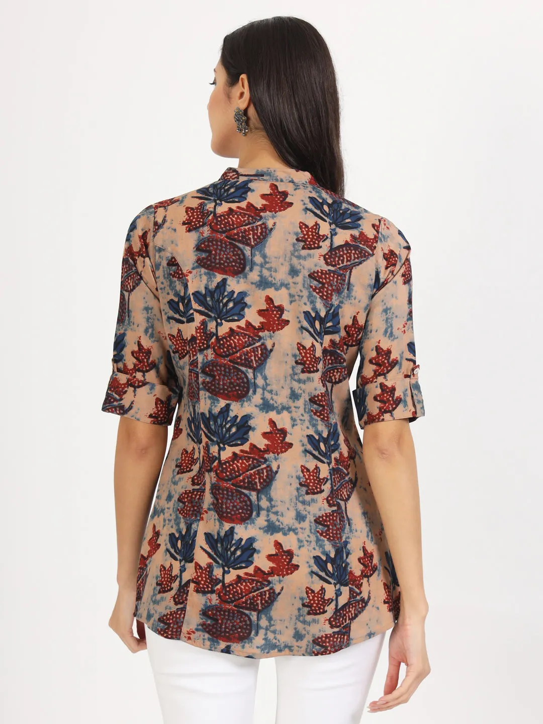 Divena Beige Multi Floral Printed Rayon Top