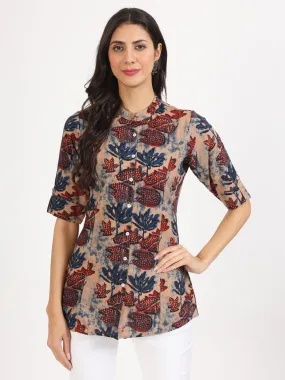 Divena Beige Multi Floral Printed Rayon Top