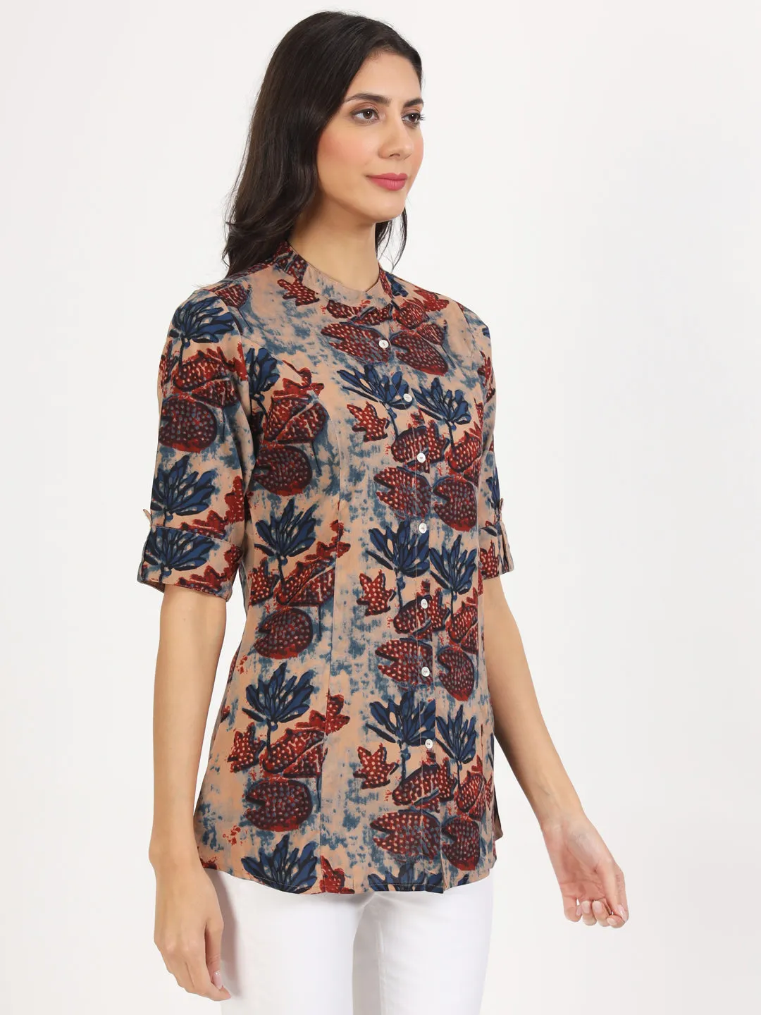 Divena Beige Multi Floral Printed Rayon Top