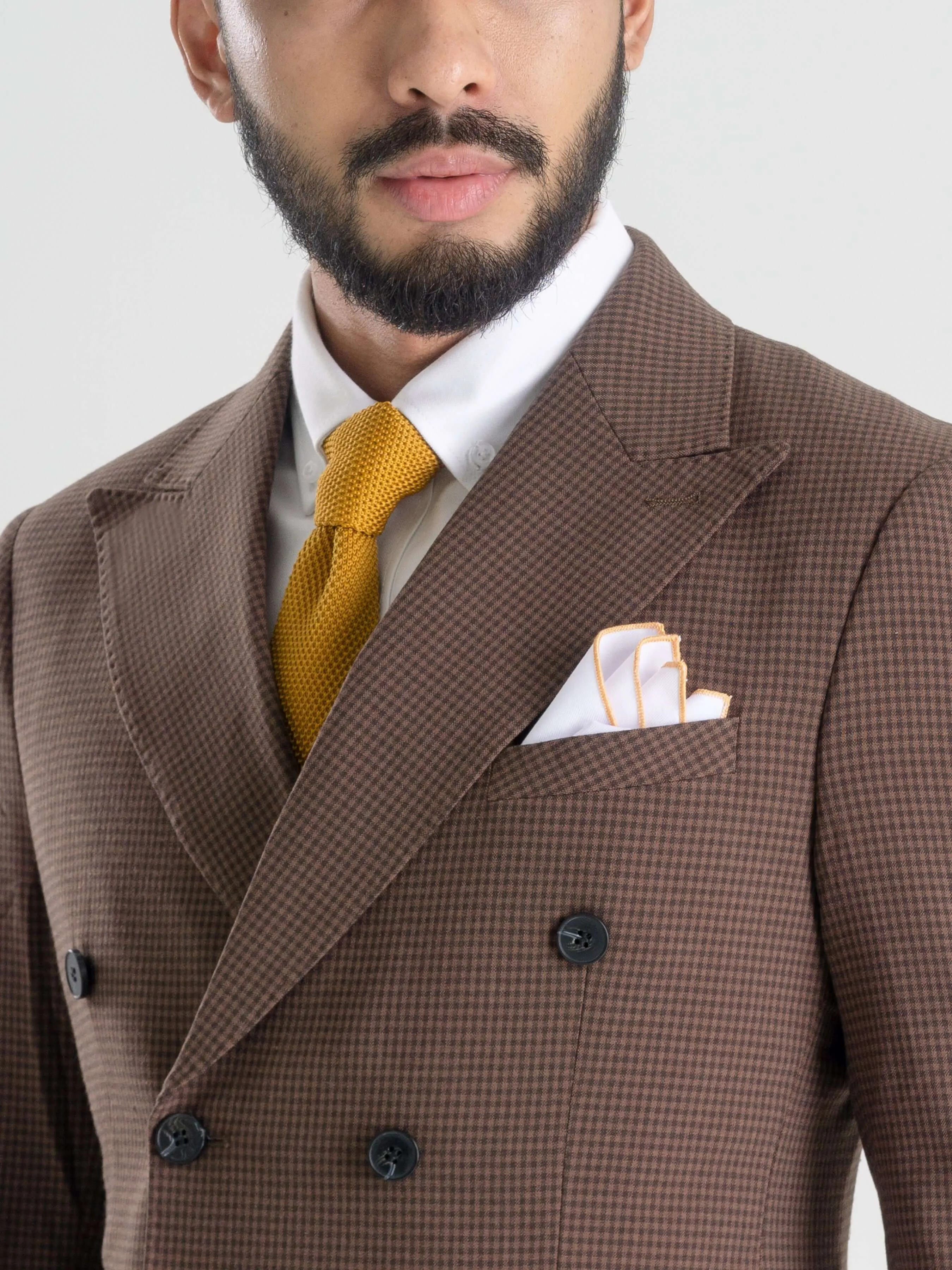 Double Breasted Suit Blazer - Coffee Plaid (Peak Lapel)