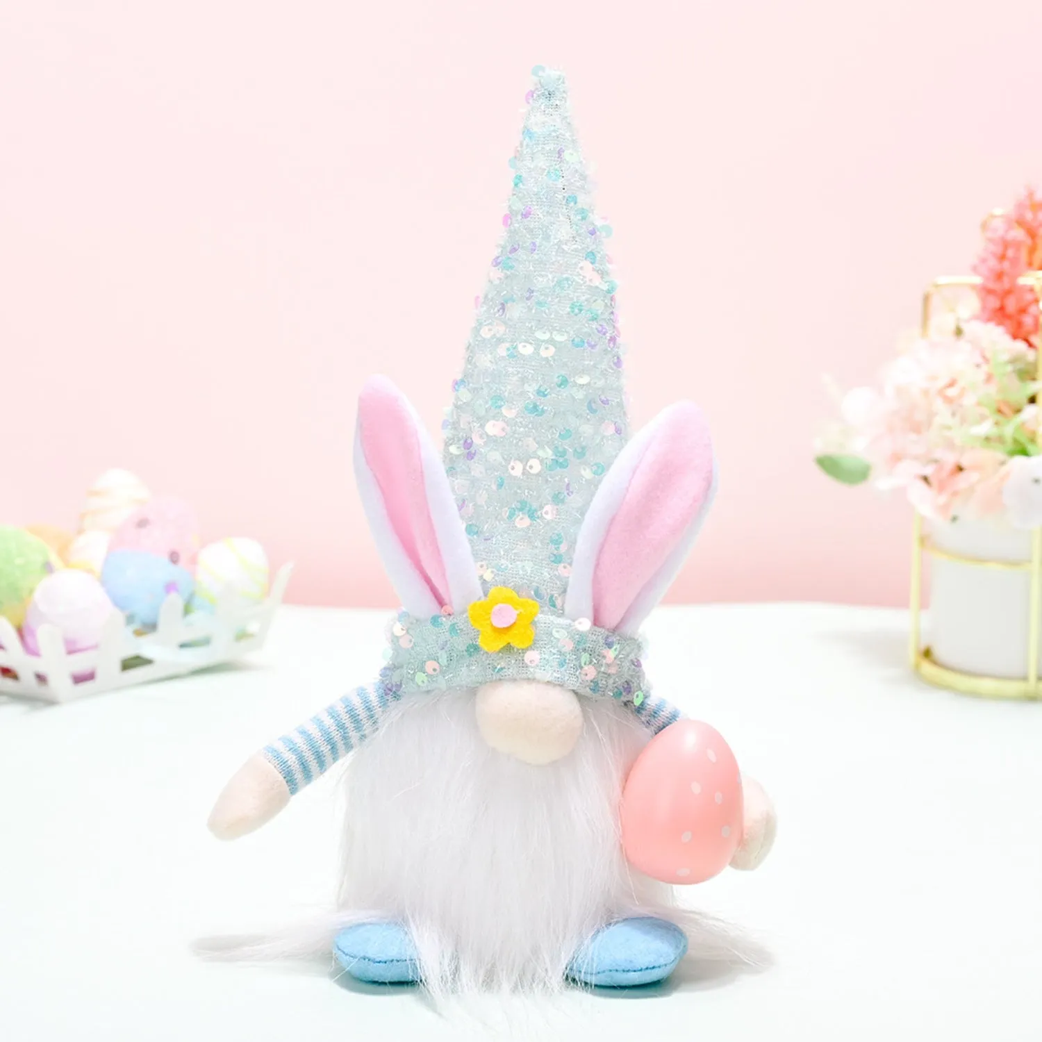 EASTER SEQUIN POINTED HAT FACELESS GNOME