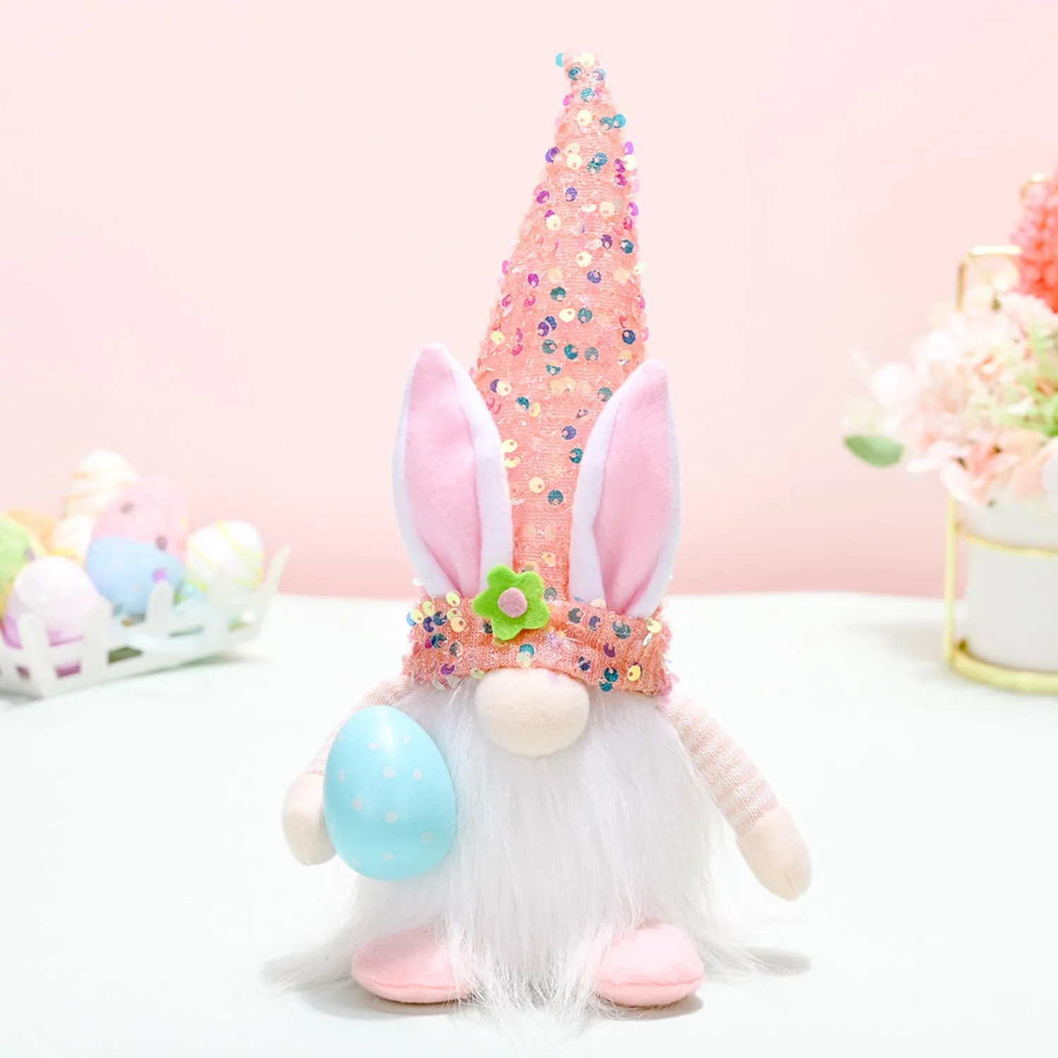 EASTER SEQUIN POINTED HAT FACELESS GNOME