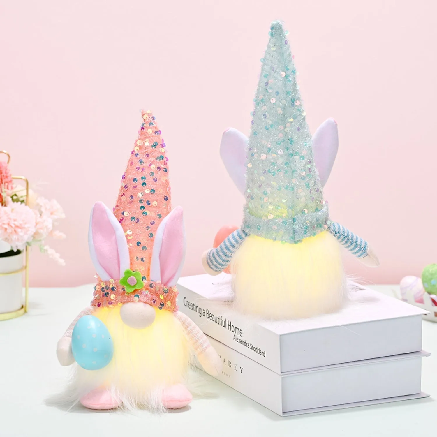 EASTER SEQUIN POINTED HAT FACELESS GNOME