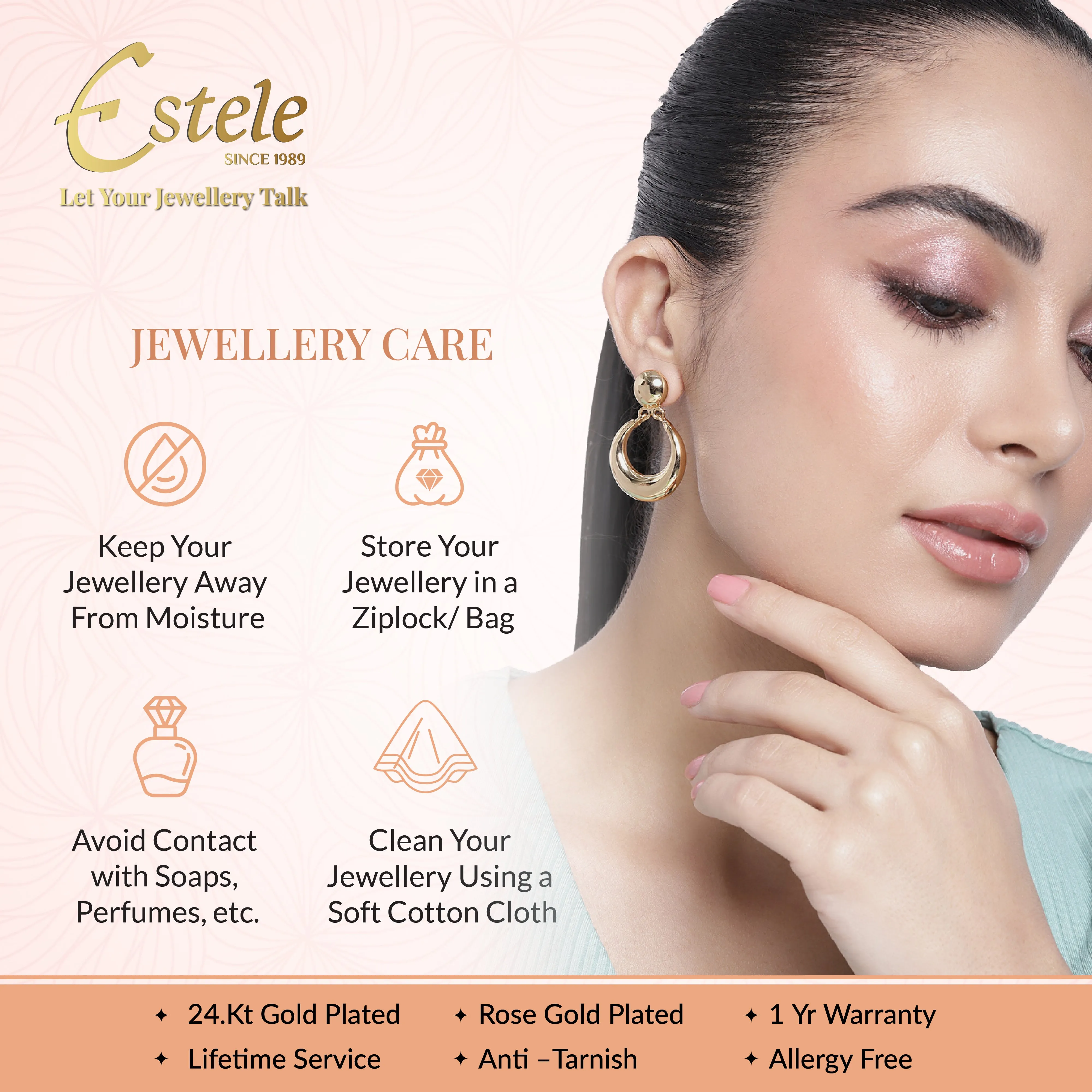 Estele Gold Plated Contemporary Statement Demifine Stud Earrings for Girls and Women