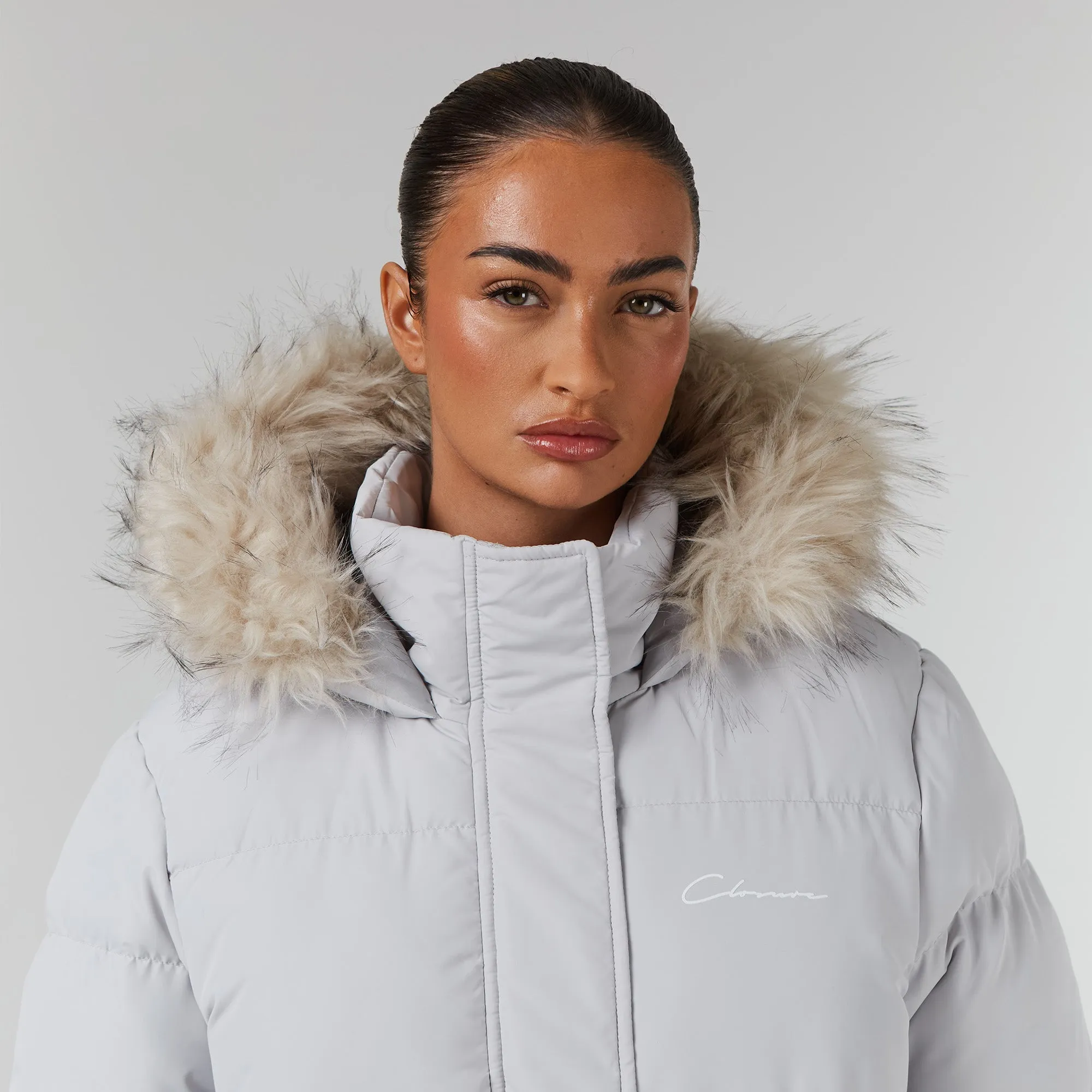 Faux Fur Cropped Puffer | Stone