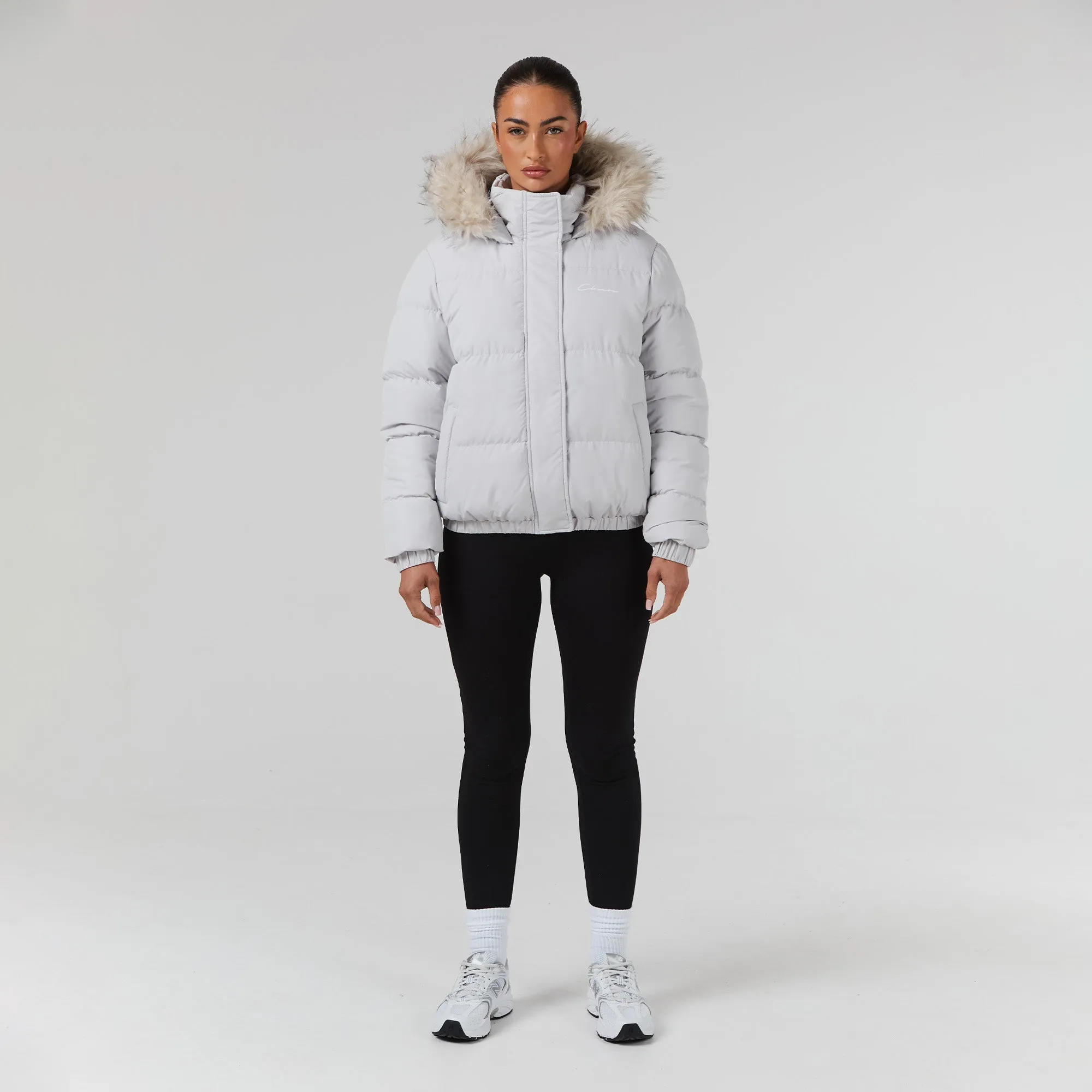 Faux Fur Cropped Puffer | Stone