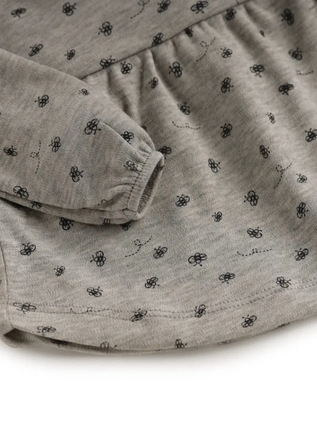 Full sleeve black bee pattern in grey frock for baby girls