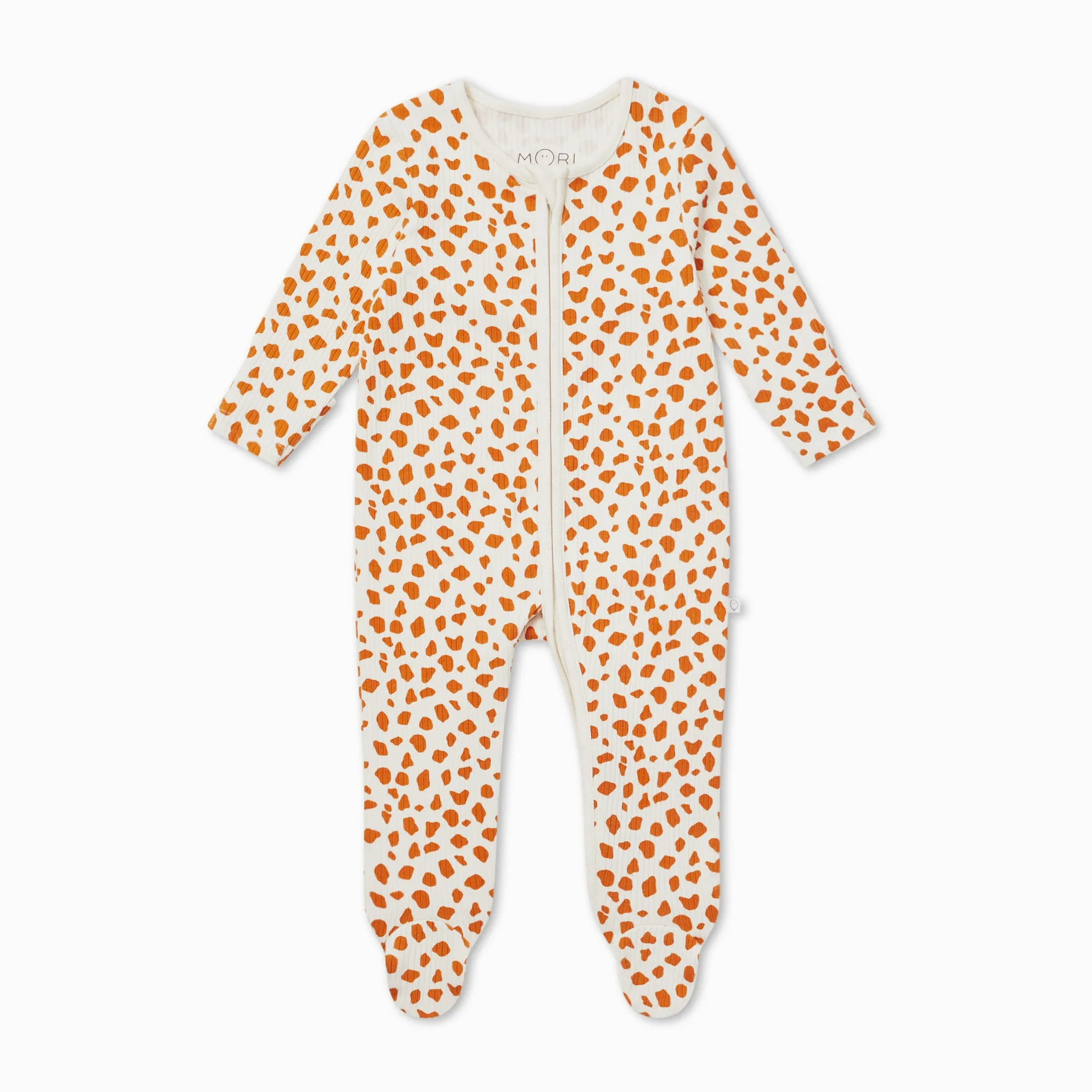 Giraffe Spot Ribbed Clever Zip Footed Baby Pajamas