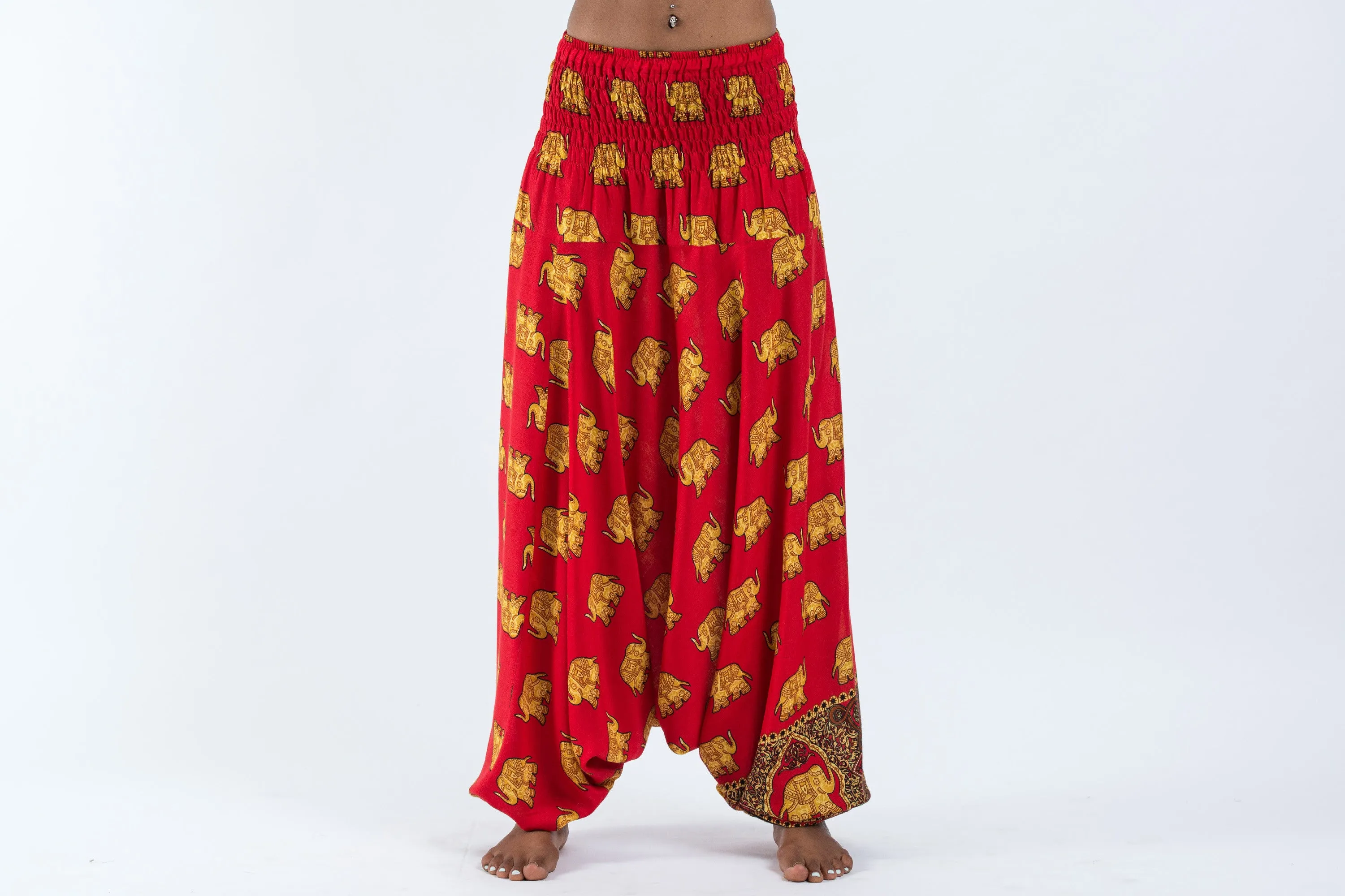 Golden Elephant 2-in-1 Jumpsuit Elephant Pants in Red