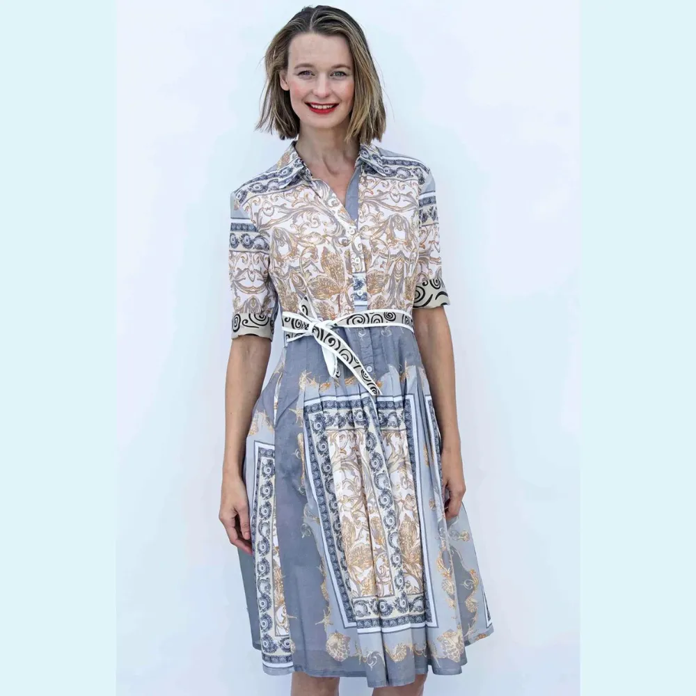 Grey Filigree Print Dress