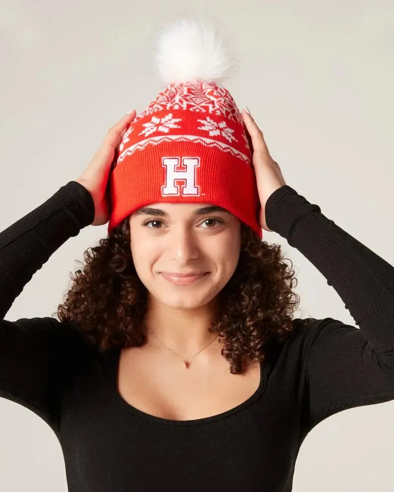 H Red Pom Pom Beanie