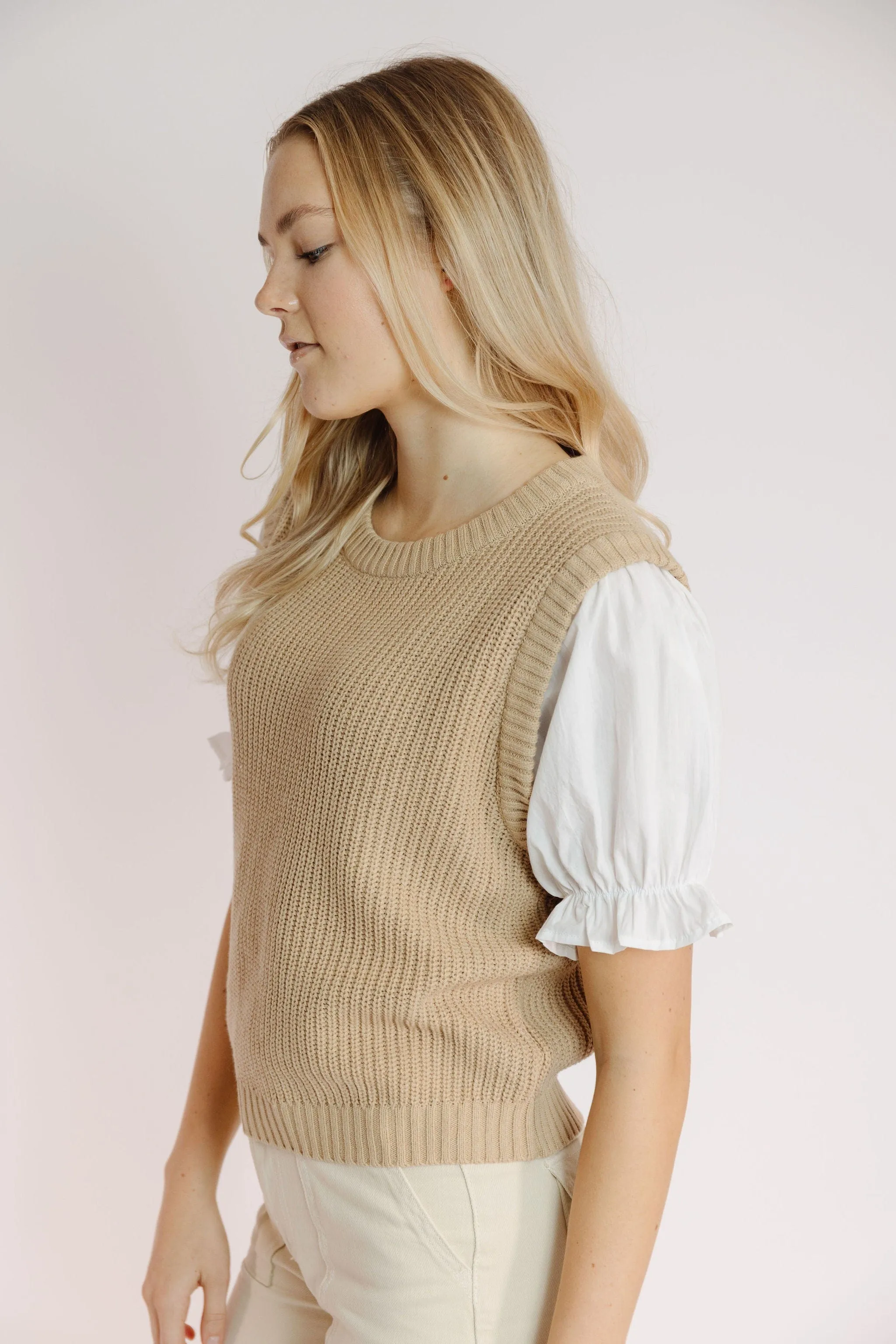 Haleigh Sweater Vest in Tan