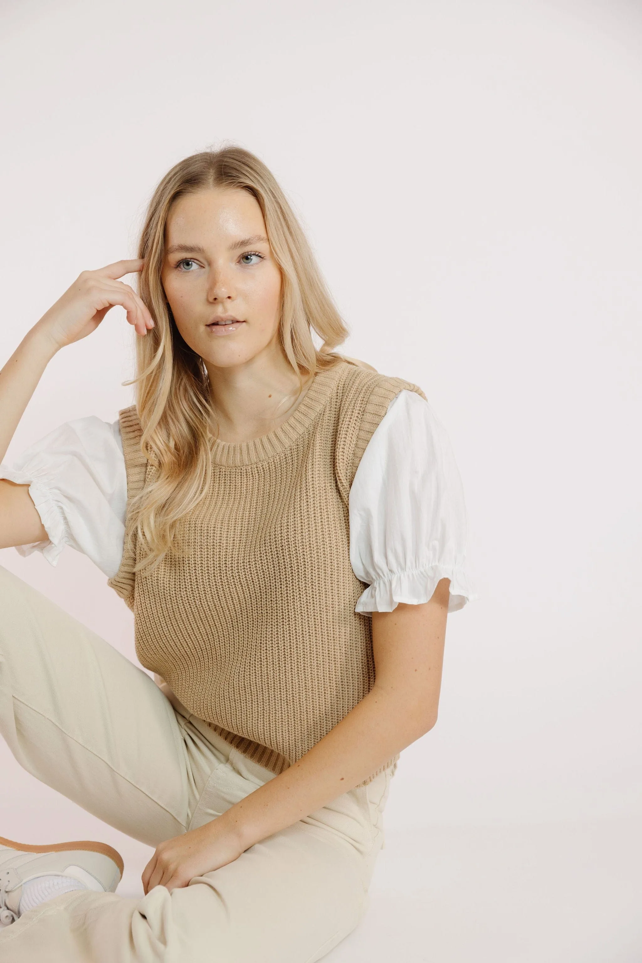 Haleigh Sweater Vest in Tan