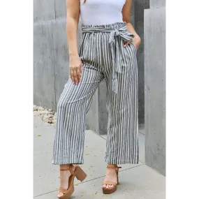 Heimish Find Your Path Full Size Paperbag Waist Striped Culotte Pants