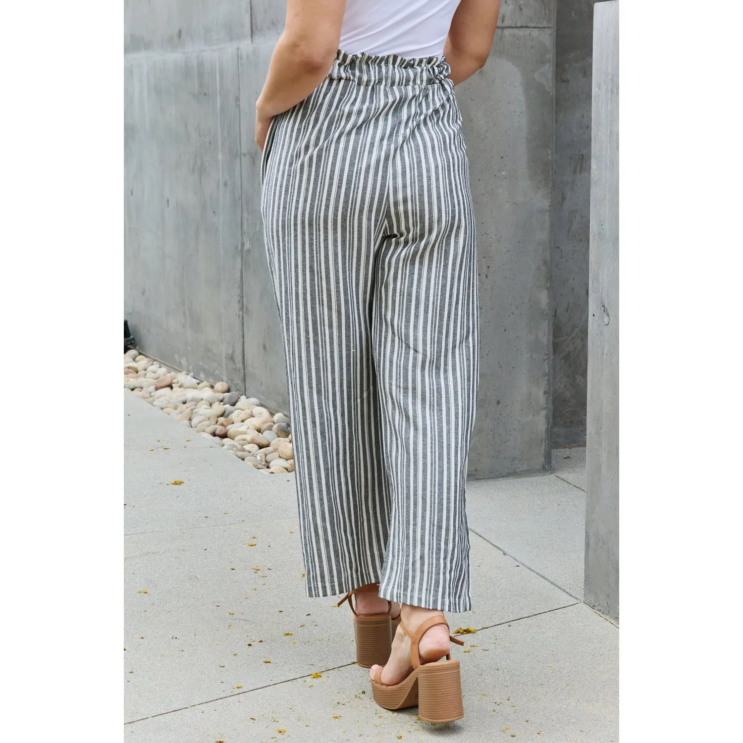 Heimish Find Your Path Full Size Paperbag Waist Striped Culotte Pants