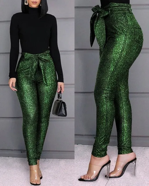 High Waist Beaded Slit Pencil Pants