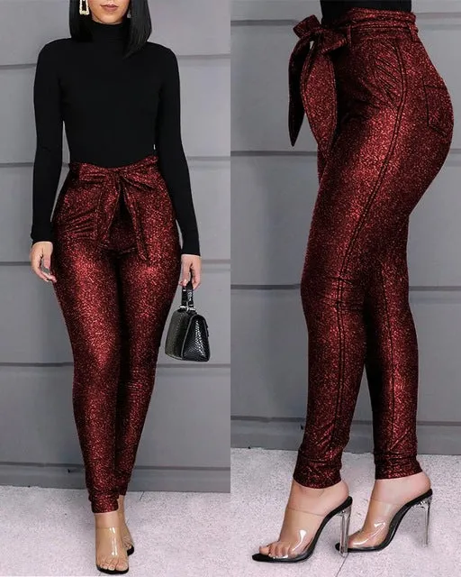 High Waist Beaded Slit Pencil Pants