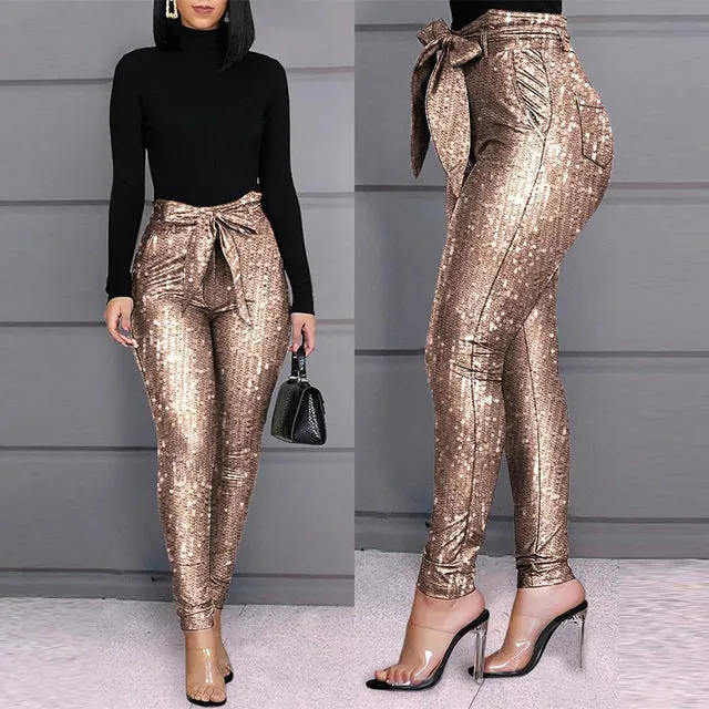 High Waist Beaded Slit Pencil Pants