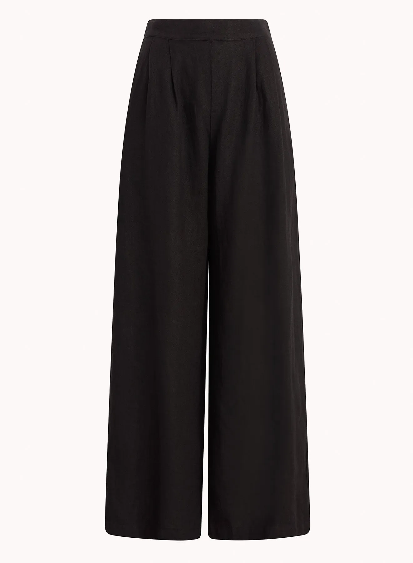 High Waisted Linen Pleated Pant - Black