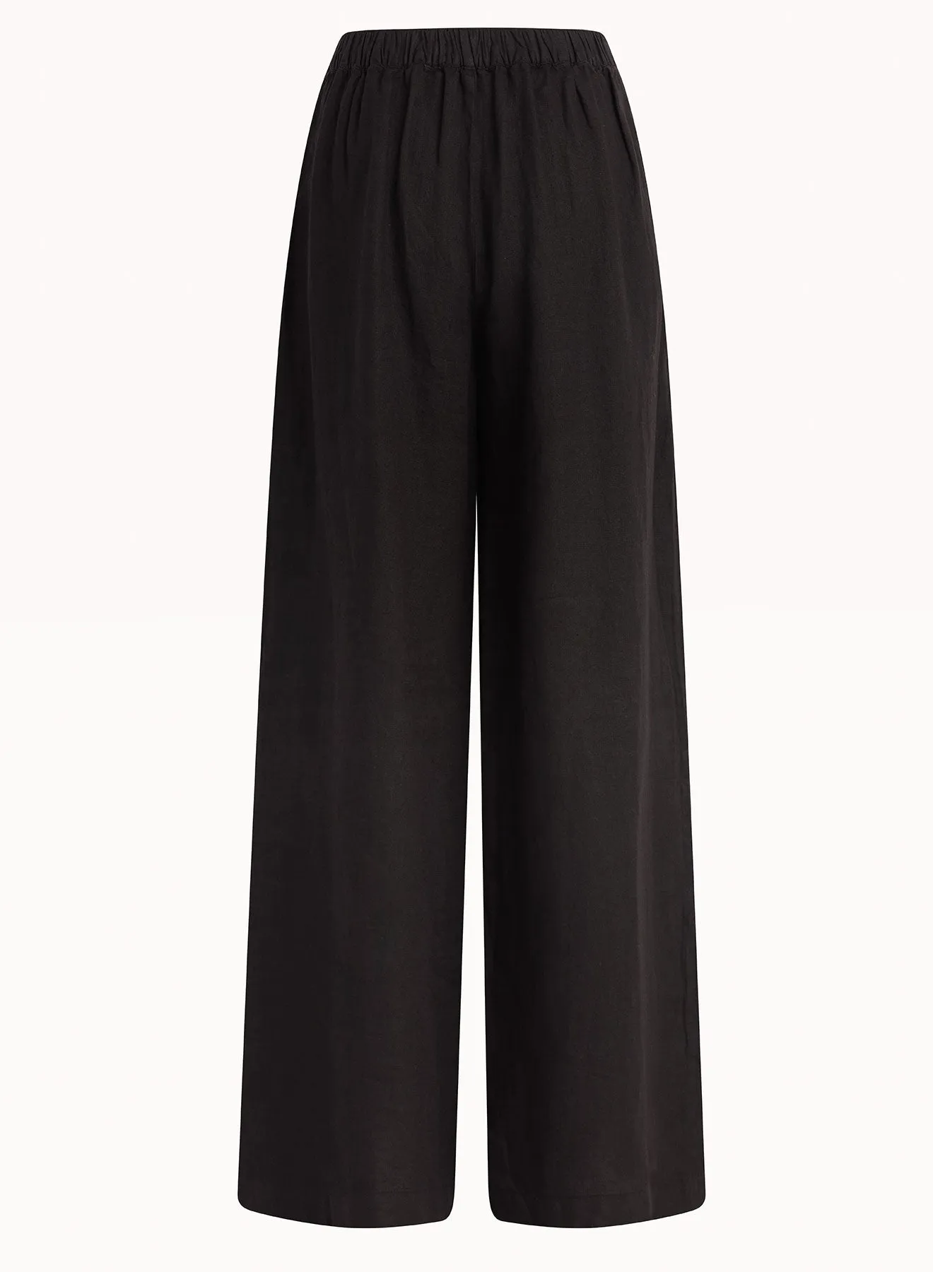 High Waisted Linen Pleated Pant - Black