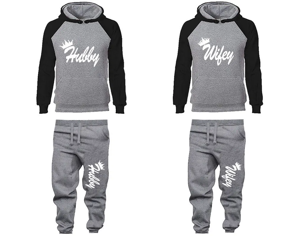 Hubby Wifey Couple Matching Hoodies and Jogger Pants Top Bottom Matching Set