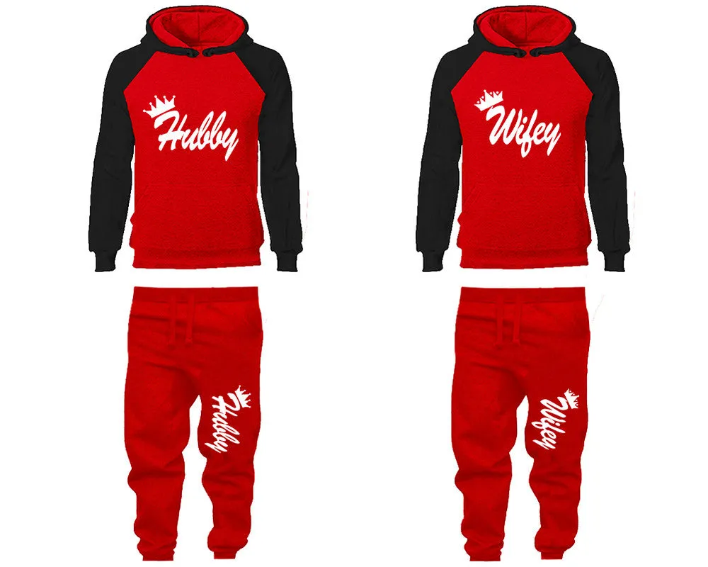 Hubby Wifey Couple Matching Hoodies and Jogger Pants Top Bottom Matching Set