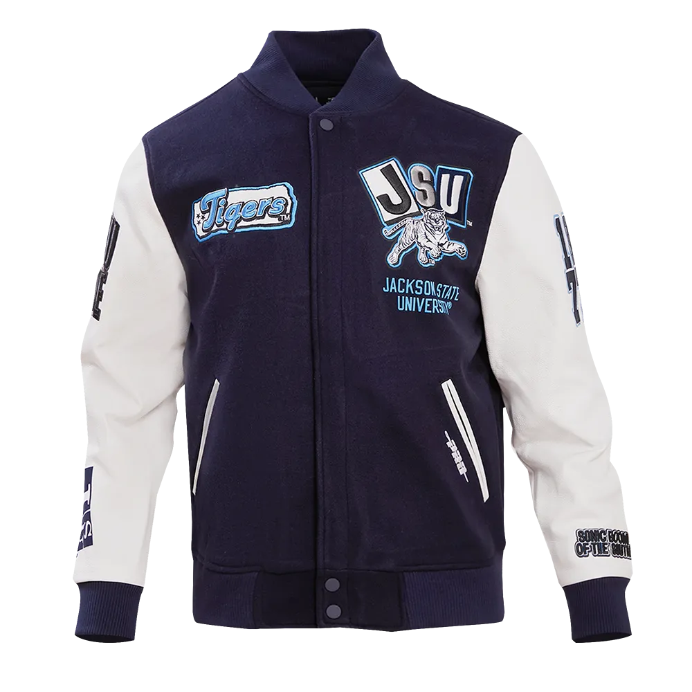 JACKSON STATE UNIVERSITY HOMECOMING MEN'S WOOL VARSITY JACKET (MIDNIGHT NAVY/WHITE)