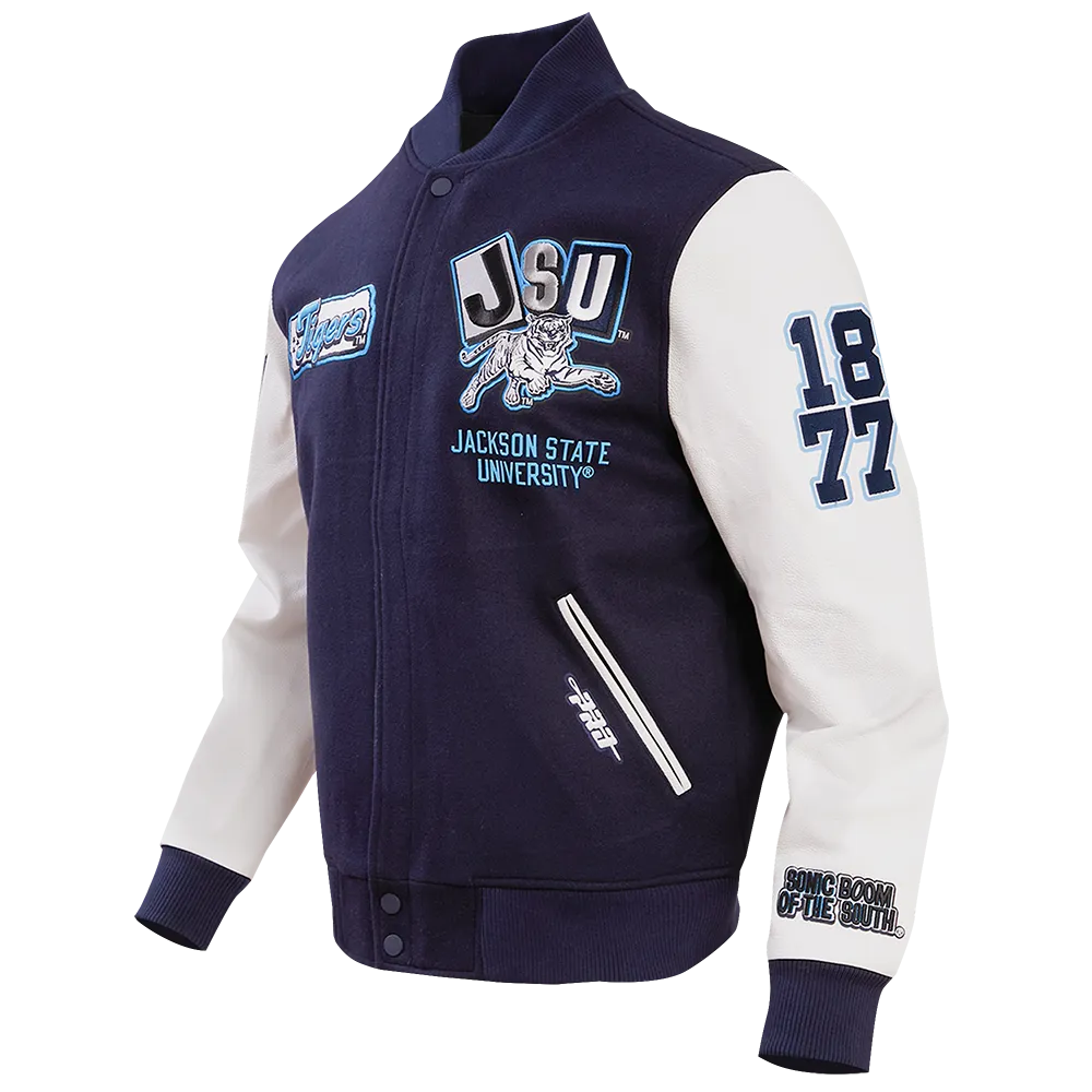 JACKSON STATE UNIVERSITY HOMECOMING MEN'S WOOL VARSITY JACKET (MIDNIGHT NAVY/WHITE)