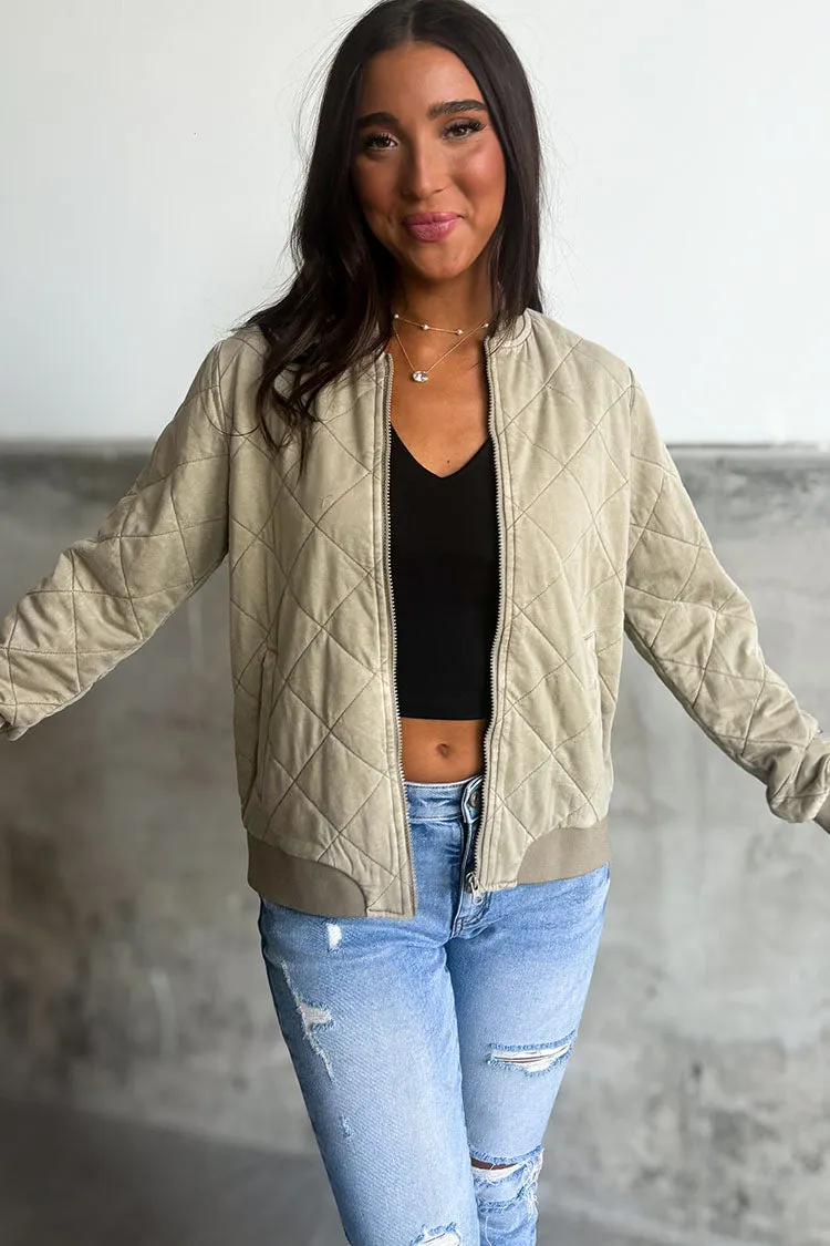 Kara Quilted Bomber - Taupe