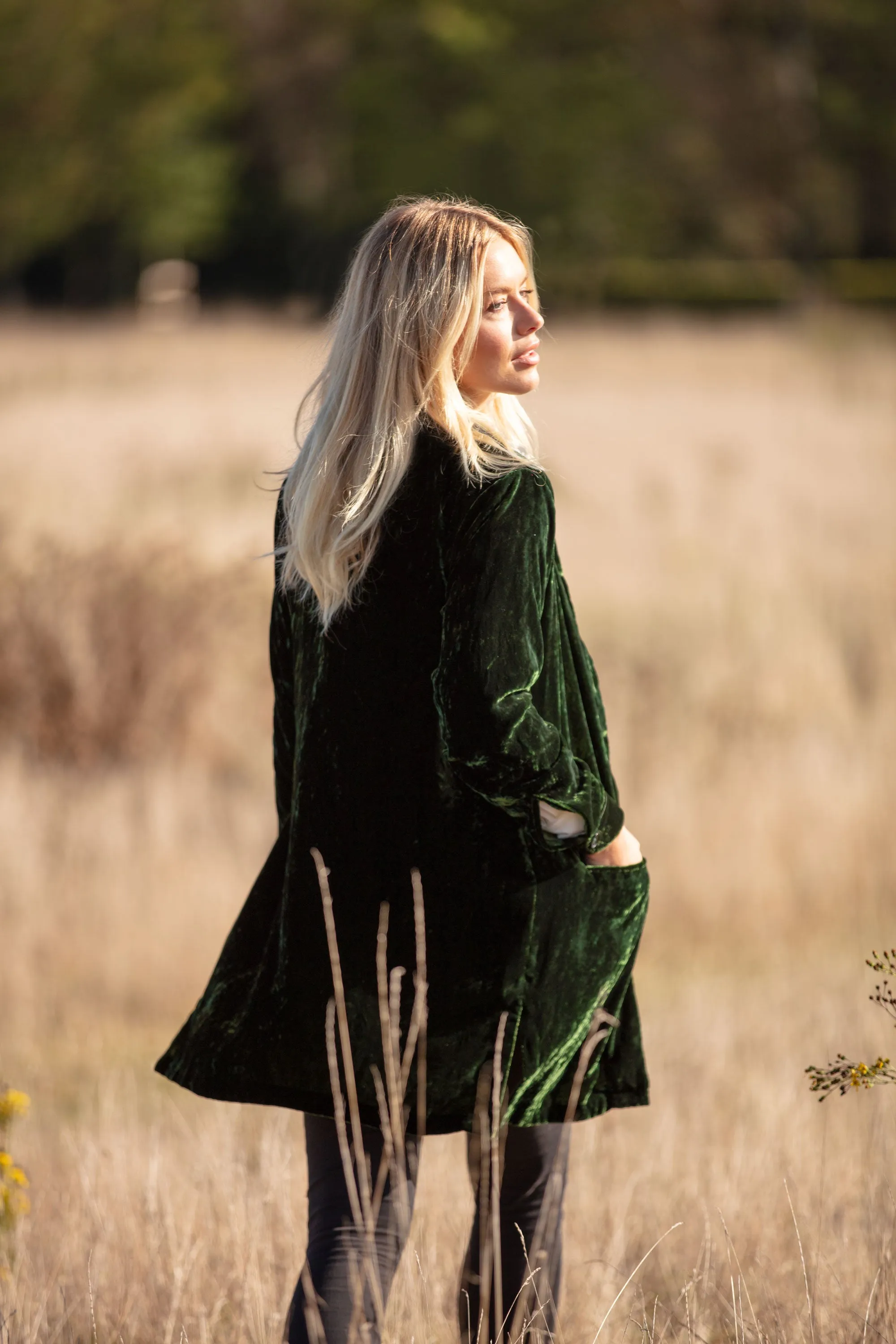 Kensington Silk Velvet Shirt/Jacket In Forest Green