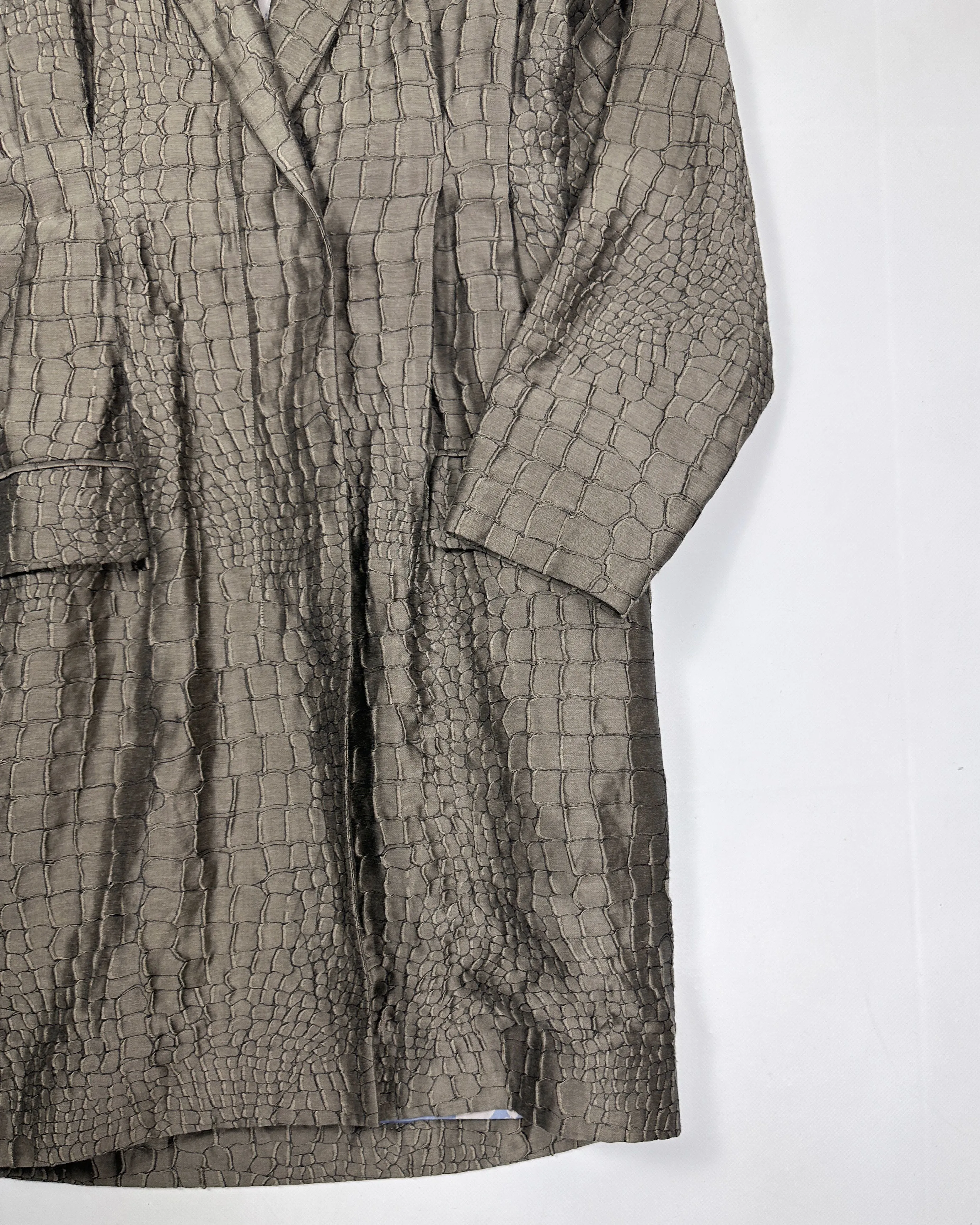 Kenzo Crocodile Textured Grey Long Coat 1990's