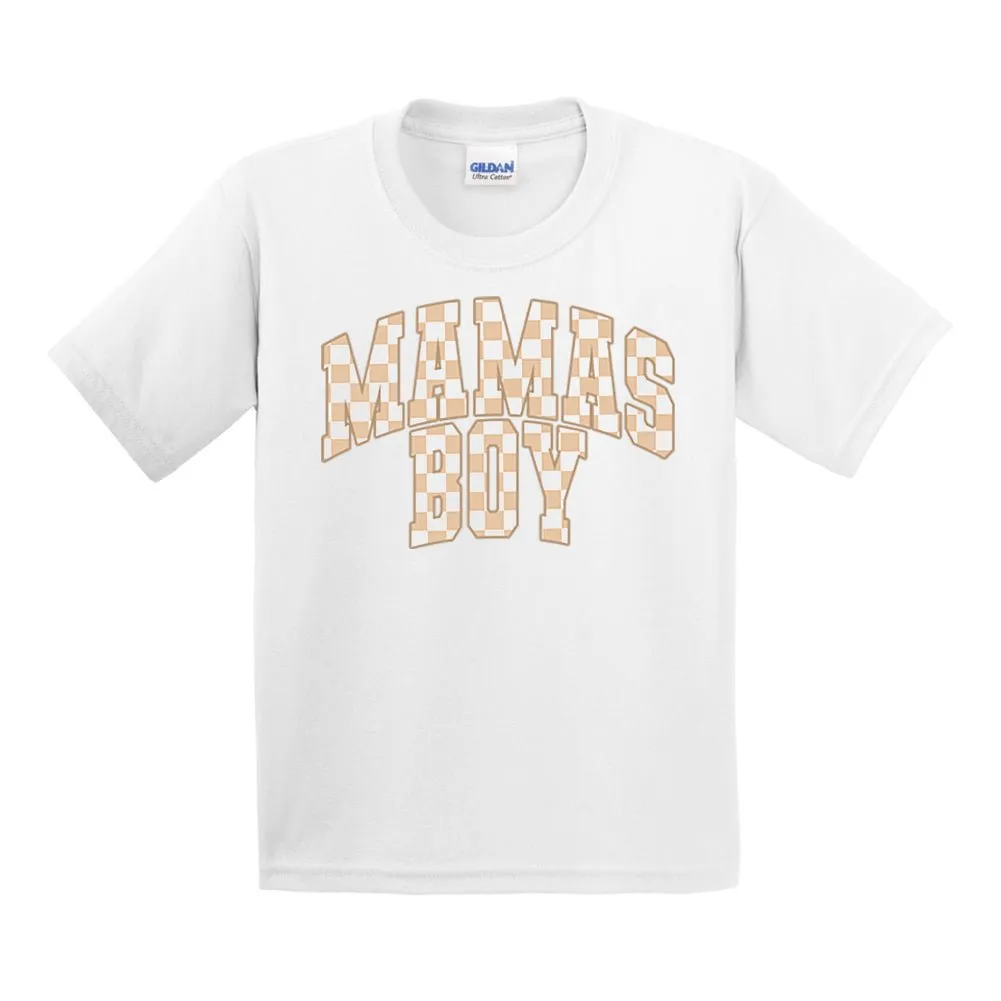 Kids 'Mini/Mama's Boy Tan Check' T-Shirt