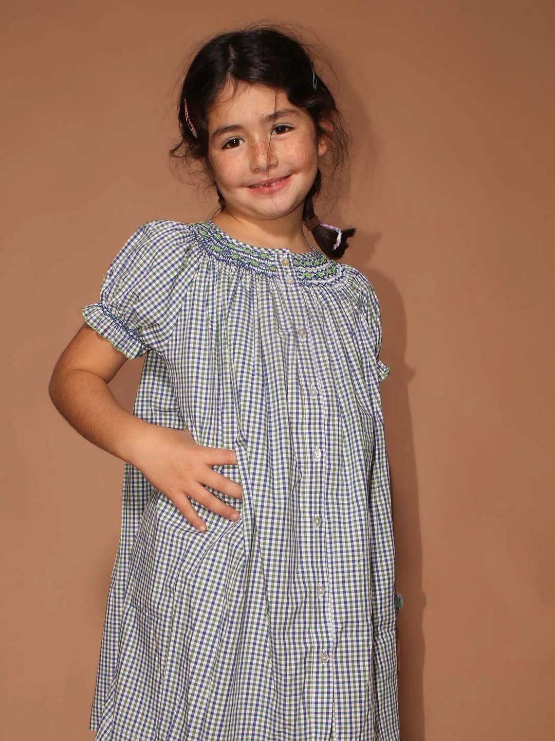 Malagasy smocked kids puff sleeves nightdress