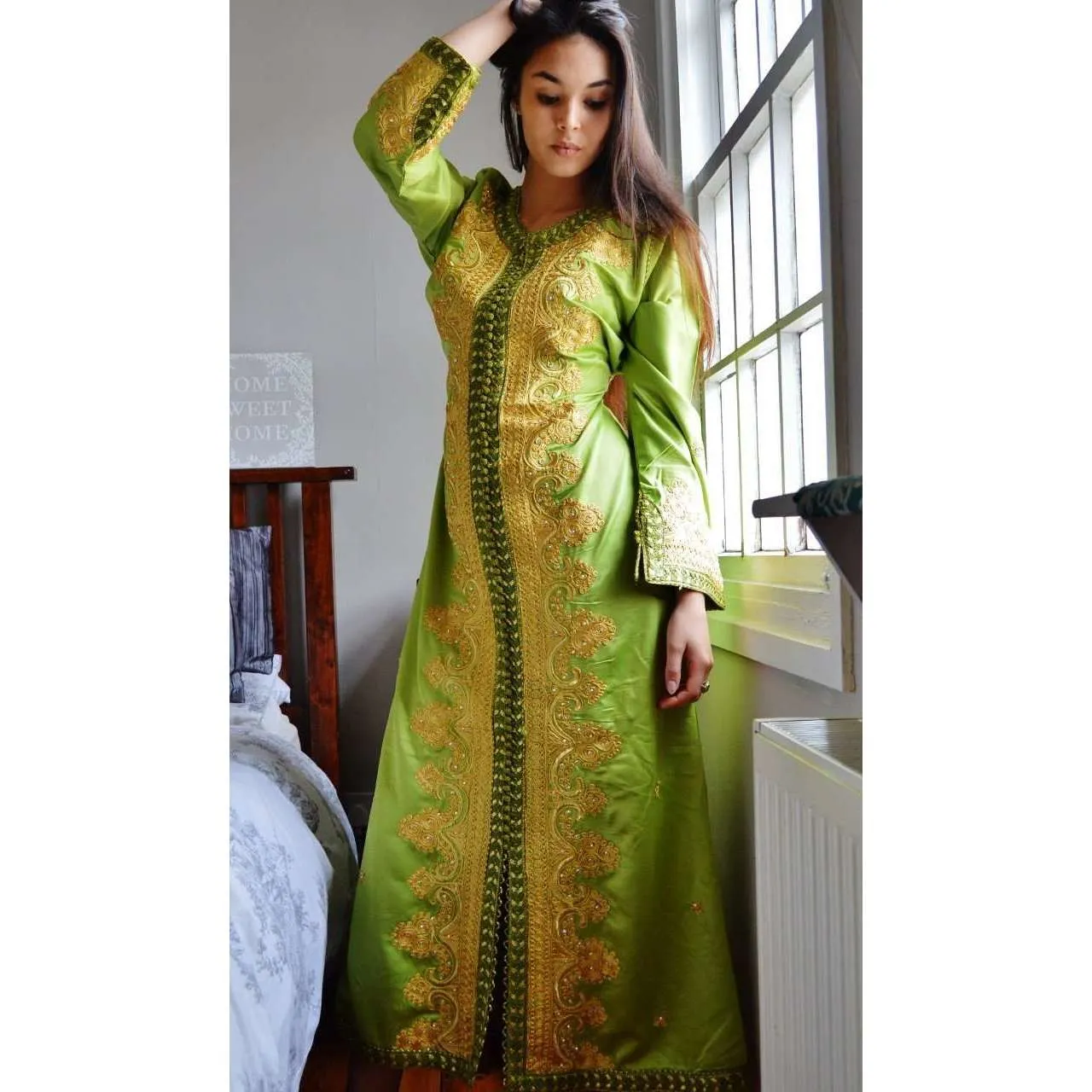 Moss Green with Gold Moroccan Takchita Party Kaftan-Kalia Style