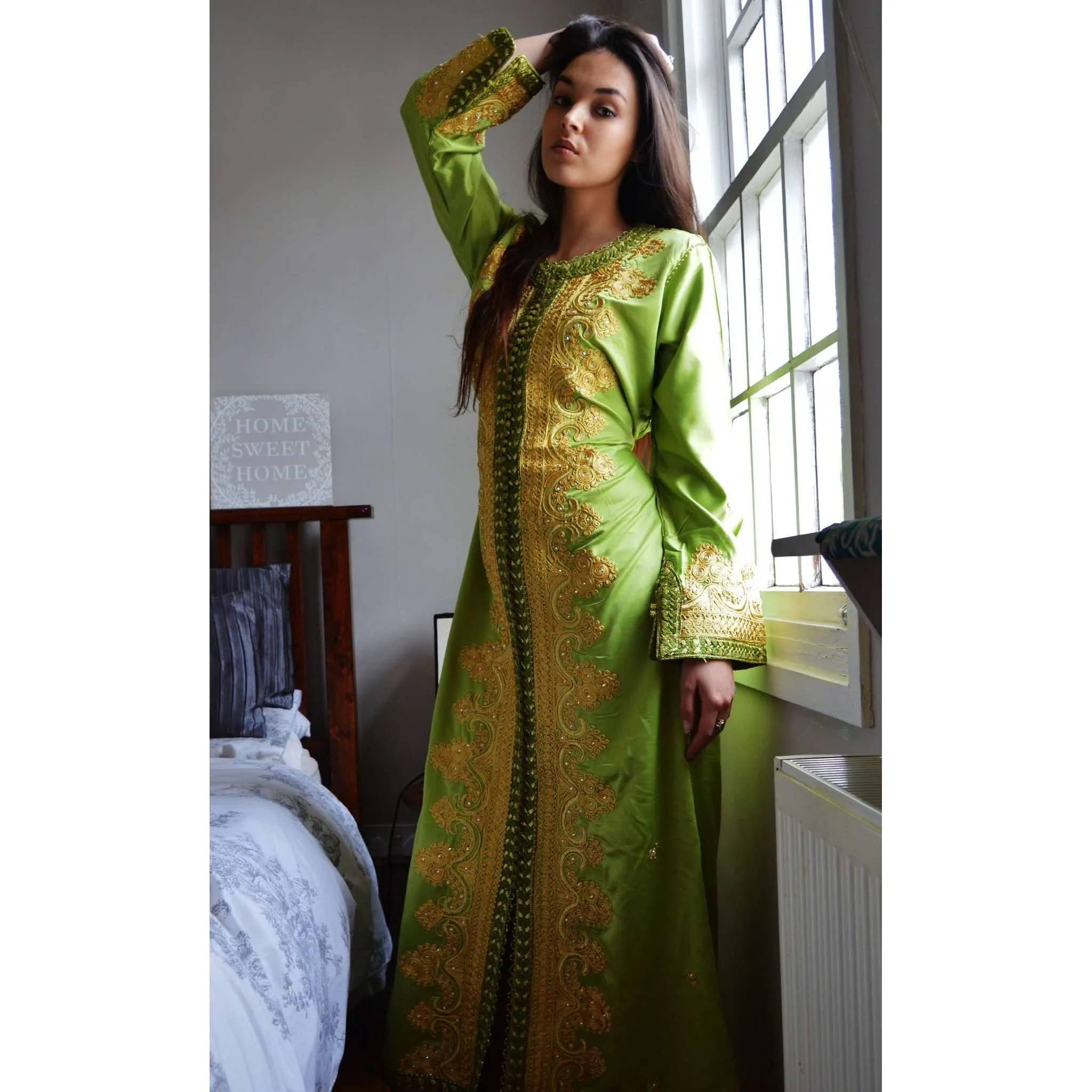 Moss Green with Gold Moroccan Takchita Party Kaftan-Kalia Style