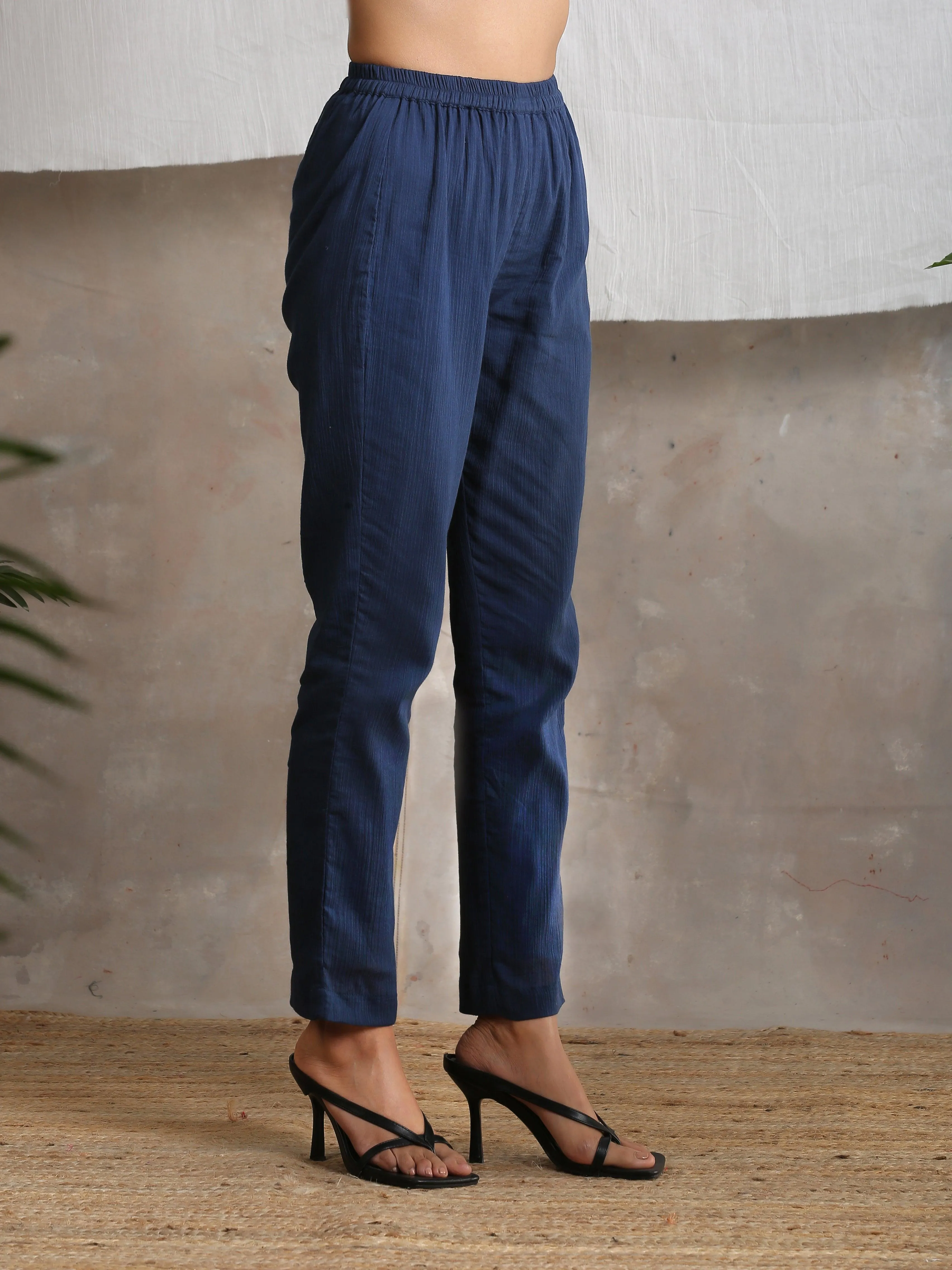 Navy Blue Crinkled Pant