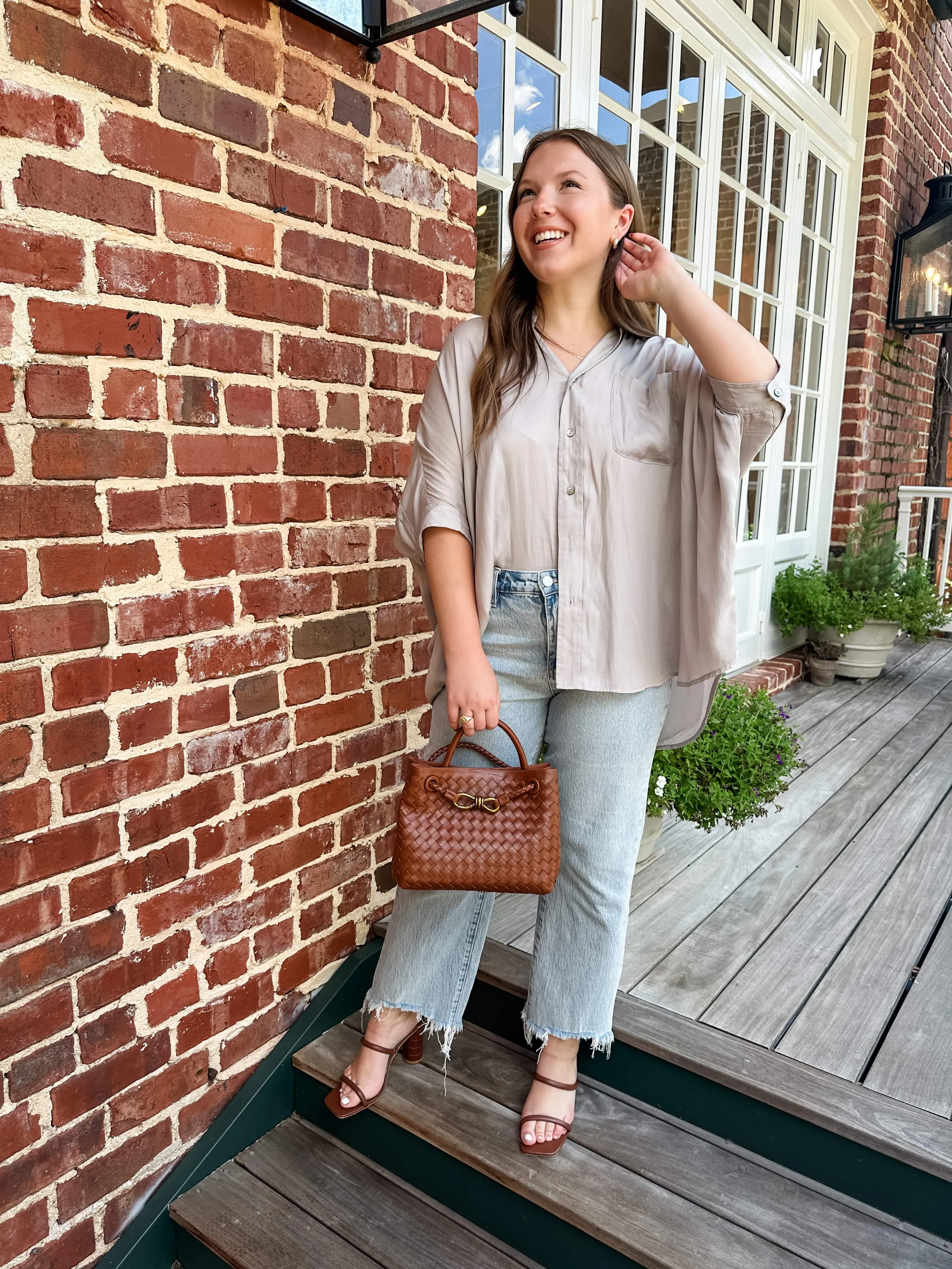 One Pocket Silky Button Down Top